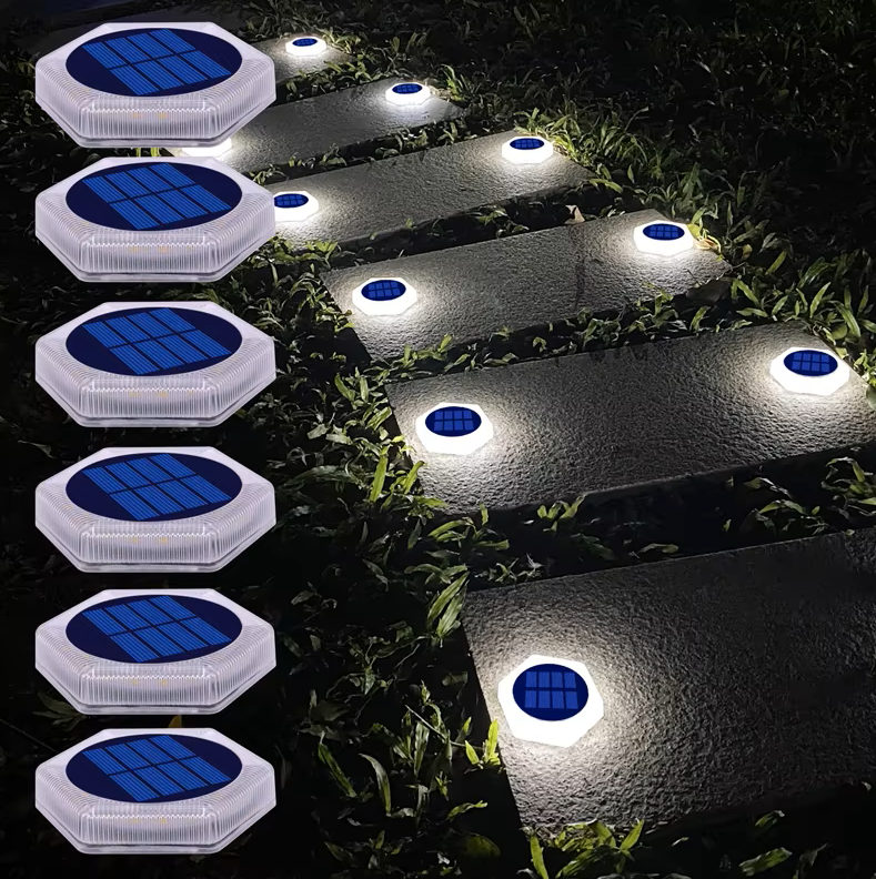 (Warm White) 6 Pack Solar Driveway Lights Outdoor IP68 Waterproof Blue Deck Step Lights Solar Stair Lights Stick on Dock Garage Pool Fence