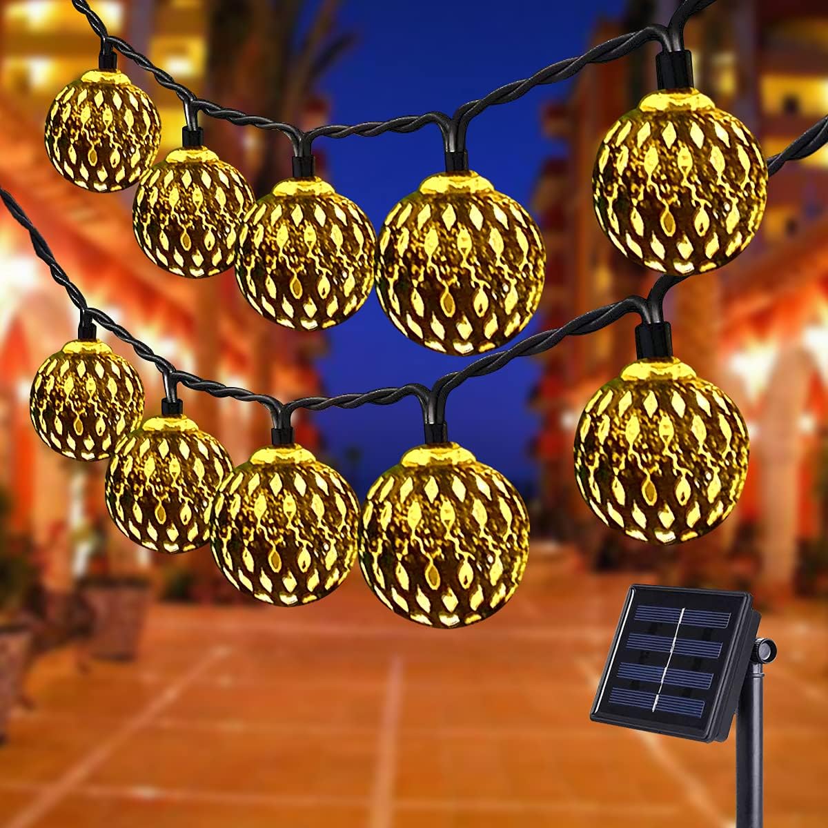 (Warm White-Warm White) Solar String Lights Outdoor 8 Modes 23ft 50LED Garden Lights Solar Fairy Lights Waterproof Lighting for Gazebo Fence Wall Patio 
