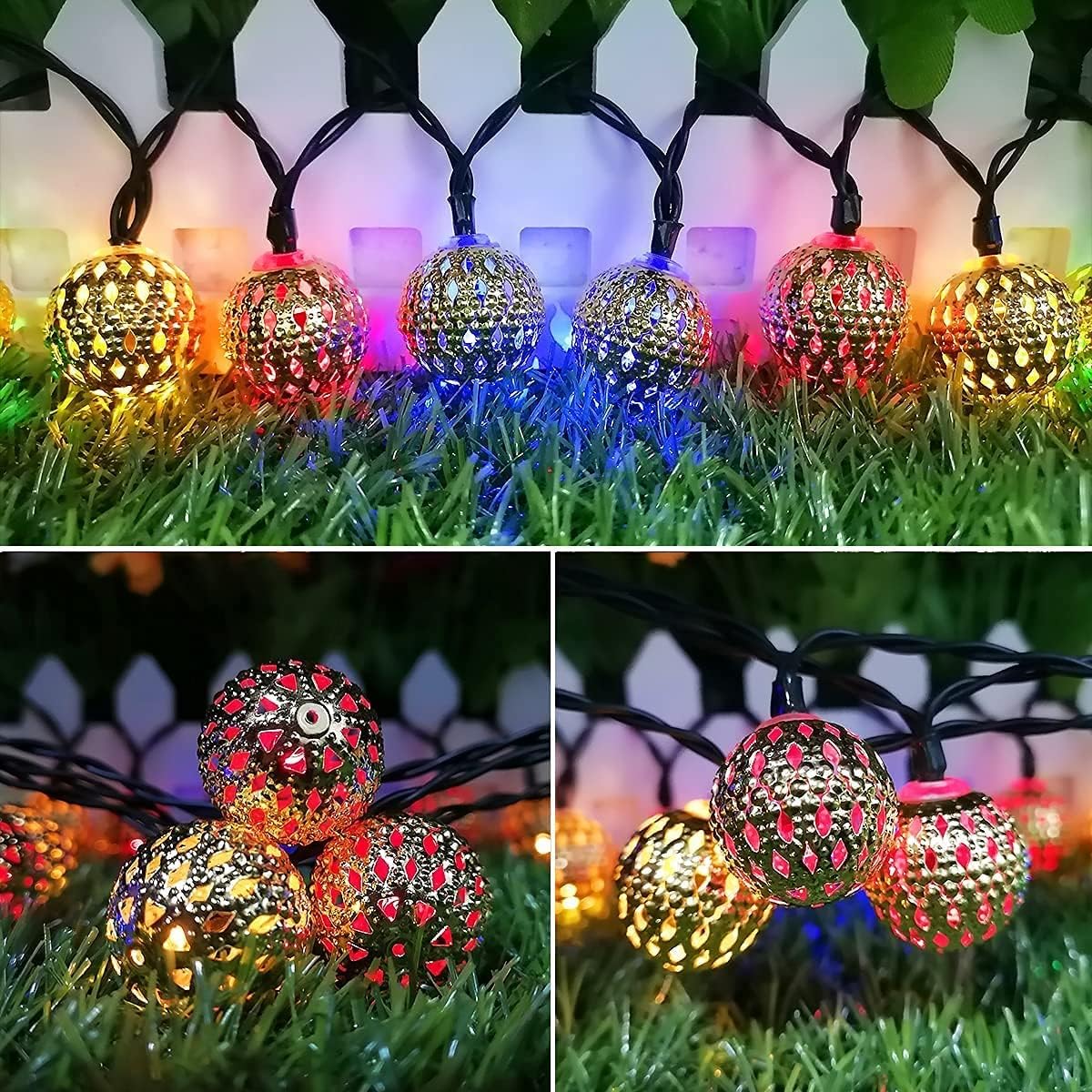 (Warm White-Warm White) Solar String Lights Outdoor 8 Modes 23ft 50LED Garden Lights Solar Fairy Lights Waterproof Lighting for Gazebo Fence Wall Patio 