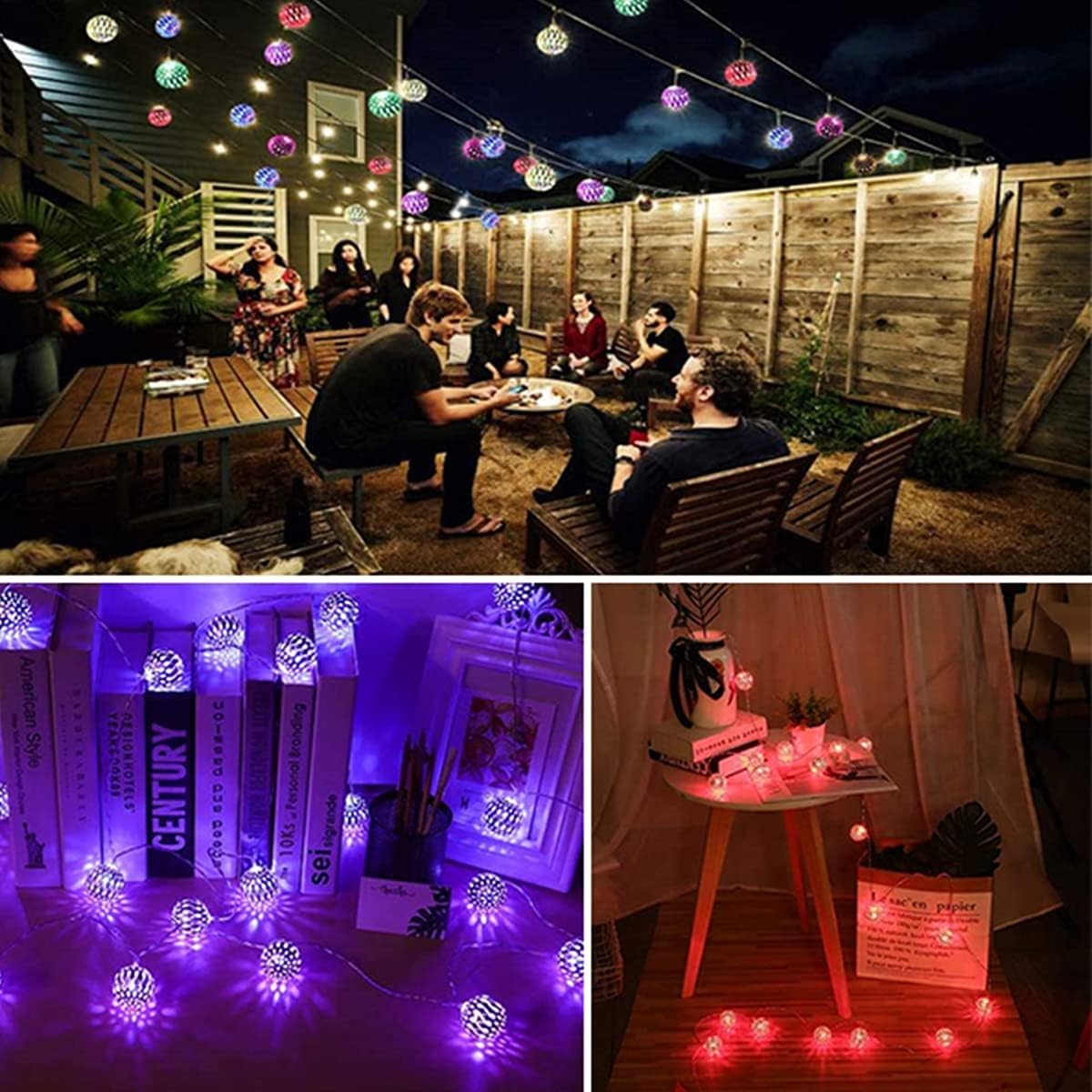 (Warm White-Warm White) Solar String Lights Outdoor 8 Modes 23ft 50LED Garden Lights Solar Fairy Lights Waterproof Lighting for Gazebo Fence Wall Patio 