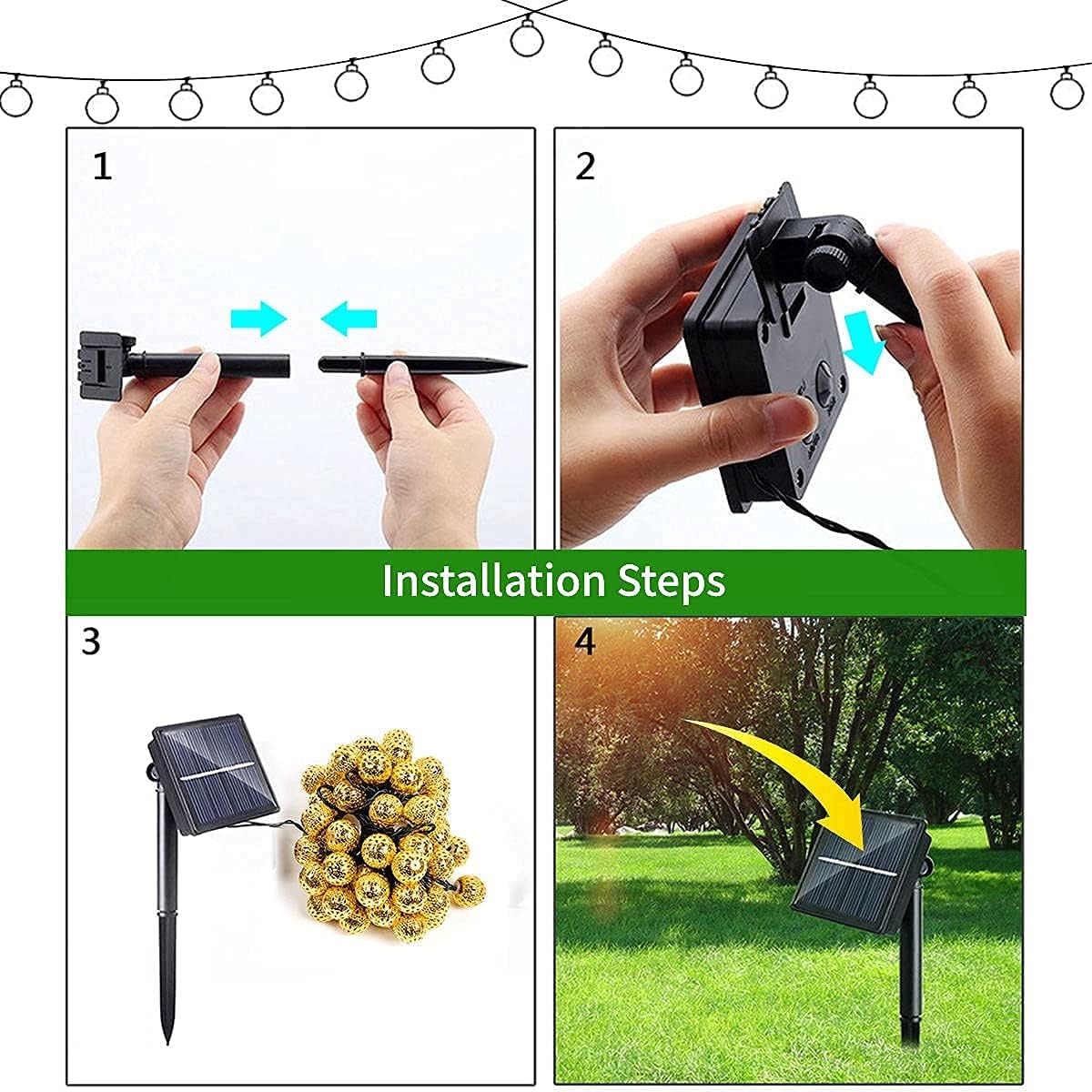 (Warm White-Warm White) Solar String Lights Outdoor 8 Modes 23ft 50LED Garden Lights Solar Fairy Lights Waterproof Lighting for Gazebo Fence Wall Patio 