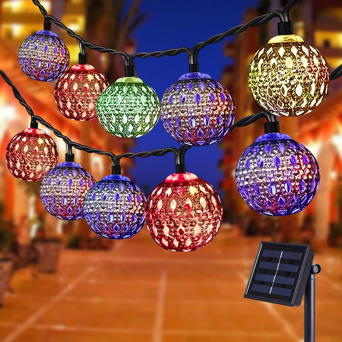 (Warm White-Warm White) Solar String Lights Outdoor 8 Modes 23ft 50LED Garden Lights Solar Fairy Lights Waterproof Lighting for Gazebo Fence Wall Patio 
