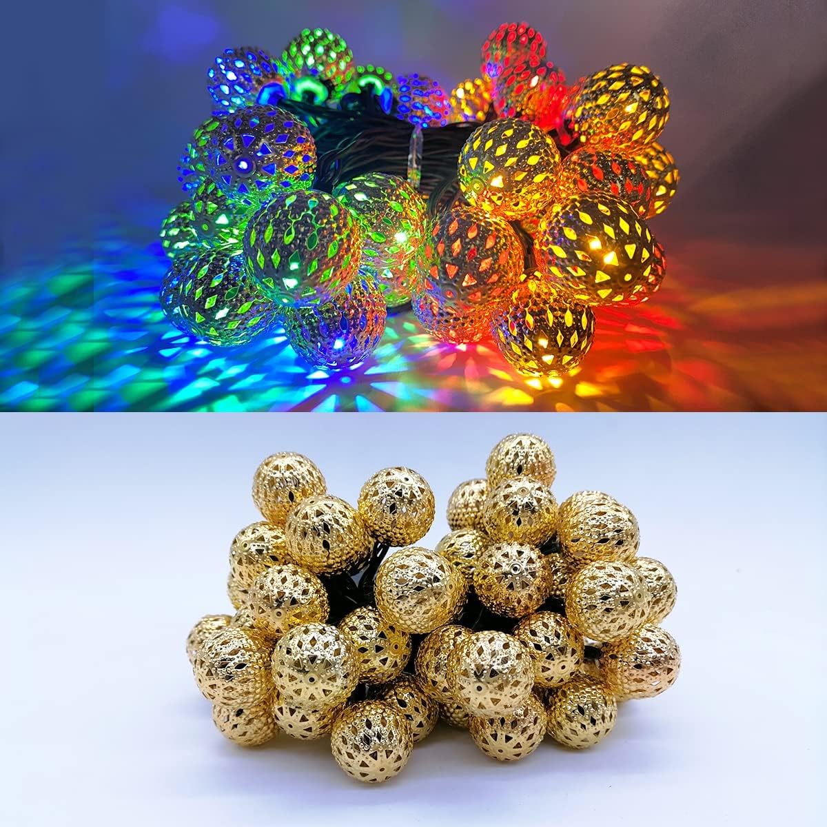(Warm White-Warm White) Solar String Lights Outdoor 8 Modes 23ft 50LED Garden Lights Solar Fairy Lights Waterproof Lighting for Gazebo Fence Wall Patio 
