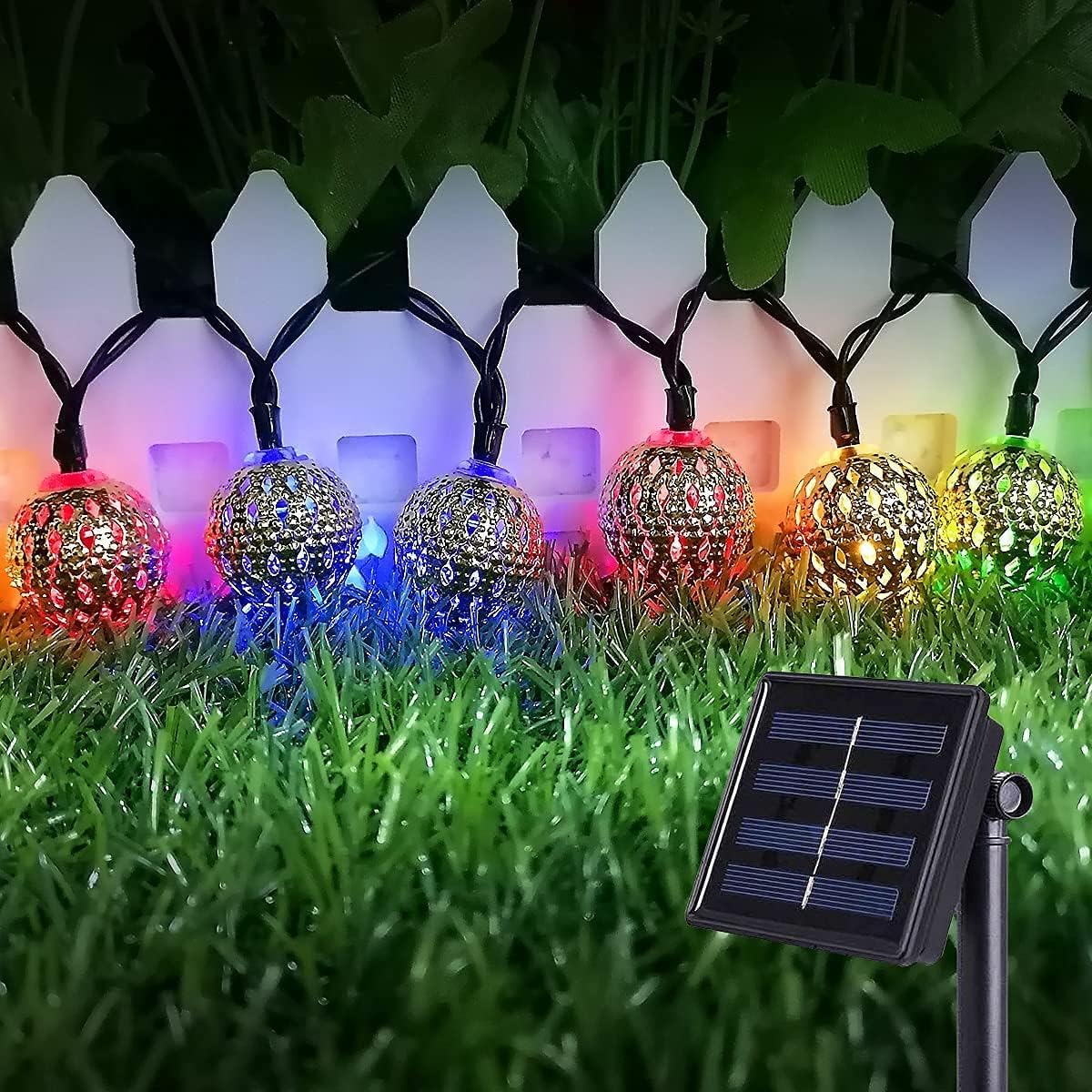 (Warm White-Warm White) Solar String Lights Outdoor 8 Modes 23ft 50LED Garden Lights Solar Fairy Lights Waterproof Lighting for Gazebo Fence Wall Patio 