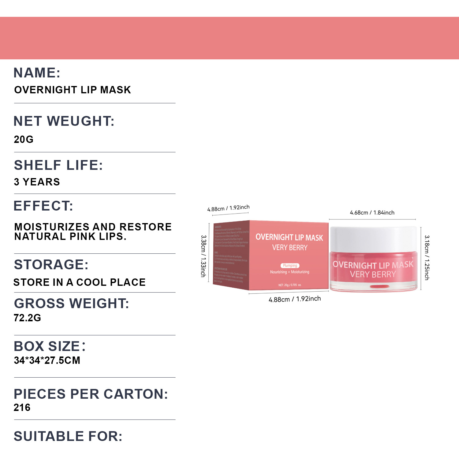 Overnight Lip Mask Moisturizing Nourishing Smoothing Lip Lines Care For Dry Cracked Lips Daily Sleeping Treatment