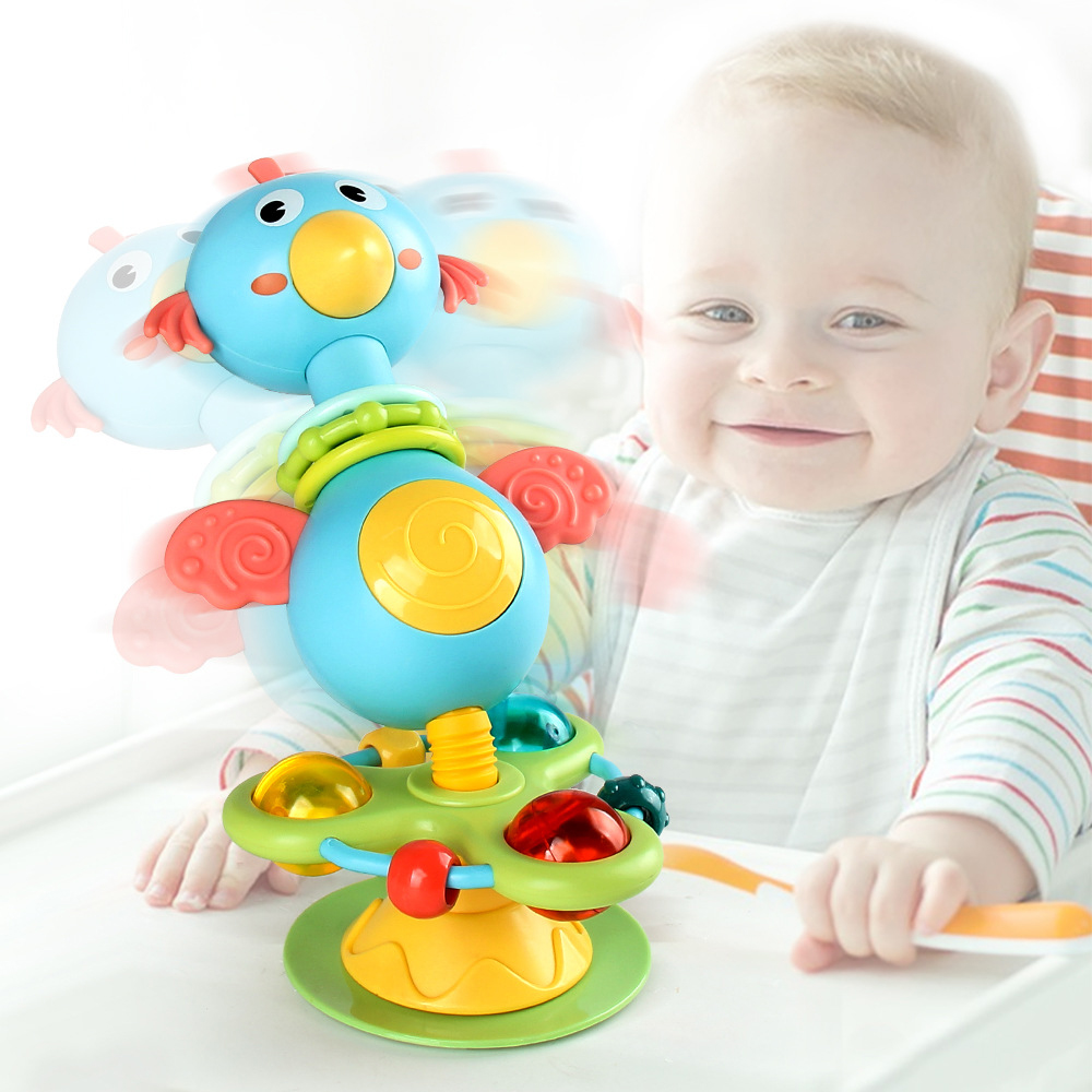 (bird) Baby Rattles Set Infant High Chair Toys Suction Cup Grab N Spin Interactive Development Baby Tray Toy Newborn Gifts for Kids