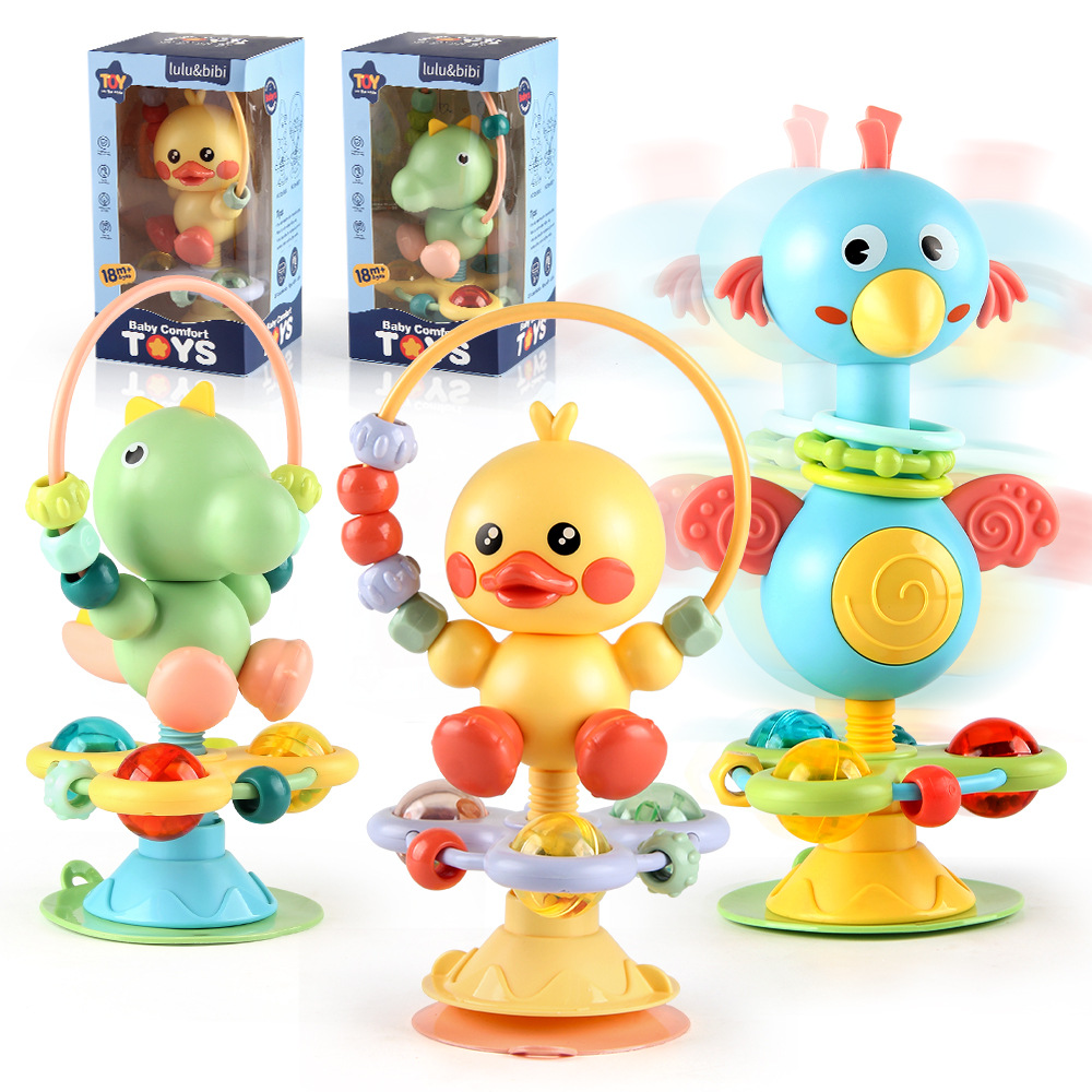 (bird) Baby Rattles Set Infant High Chair Toys Suction Cup Grab N Spin Interactive Development Baby Tray Toy Newborn Gifts for Kids
