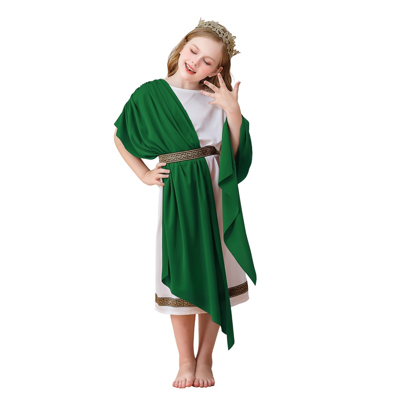(140) Greek Mythology Robed Long Gown Halloween Kids Costume Boys Girls White Roman Carnival Performance Outfit