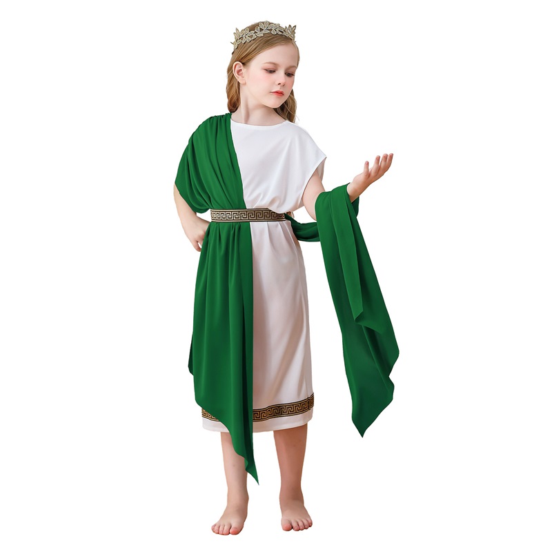 (140) Greek Mythology Robed Long Gown Halloween Kids Costume Boys Girls White Roman Carnival Performance Outfit