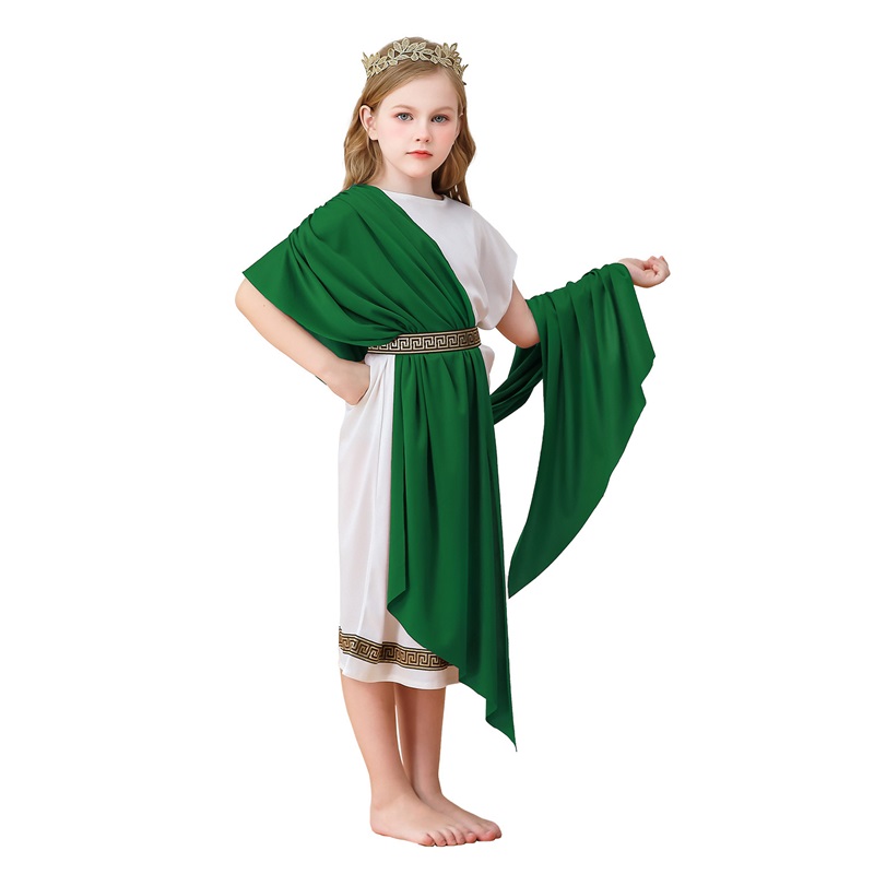 (140) Greek Mythology Robed Long Gown Halloween Kids Costume Boys Girls White Roman Carnival Performance Outfit