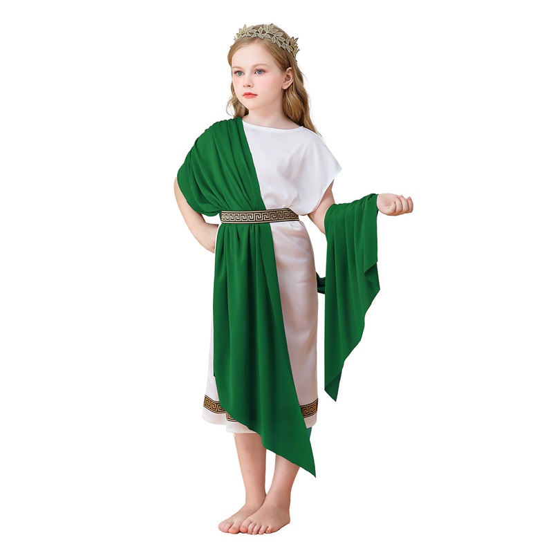 (140) Greek Mythology Robed Long Gown Halloween Kids Costume Boys Girls White Roman Carnival Performance Outfit