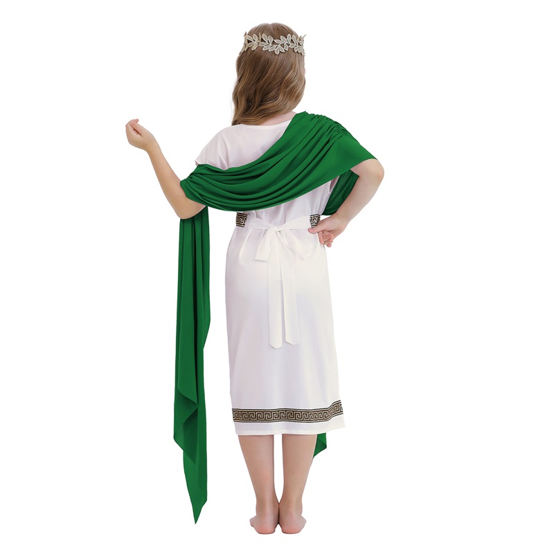 (140) Greek Mythology Robed Long Gown Halloween Kids Costume Boys Girls White Roman Carnival Performance Outfit