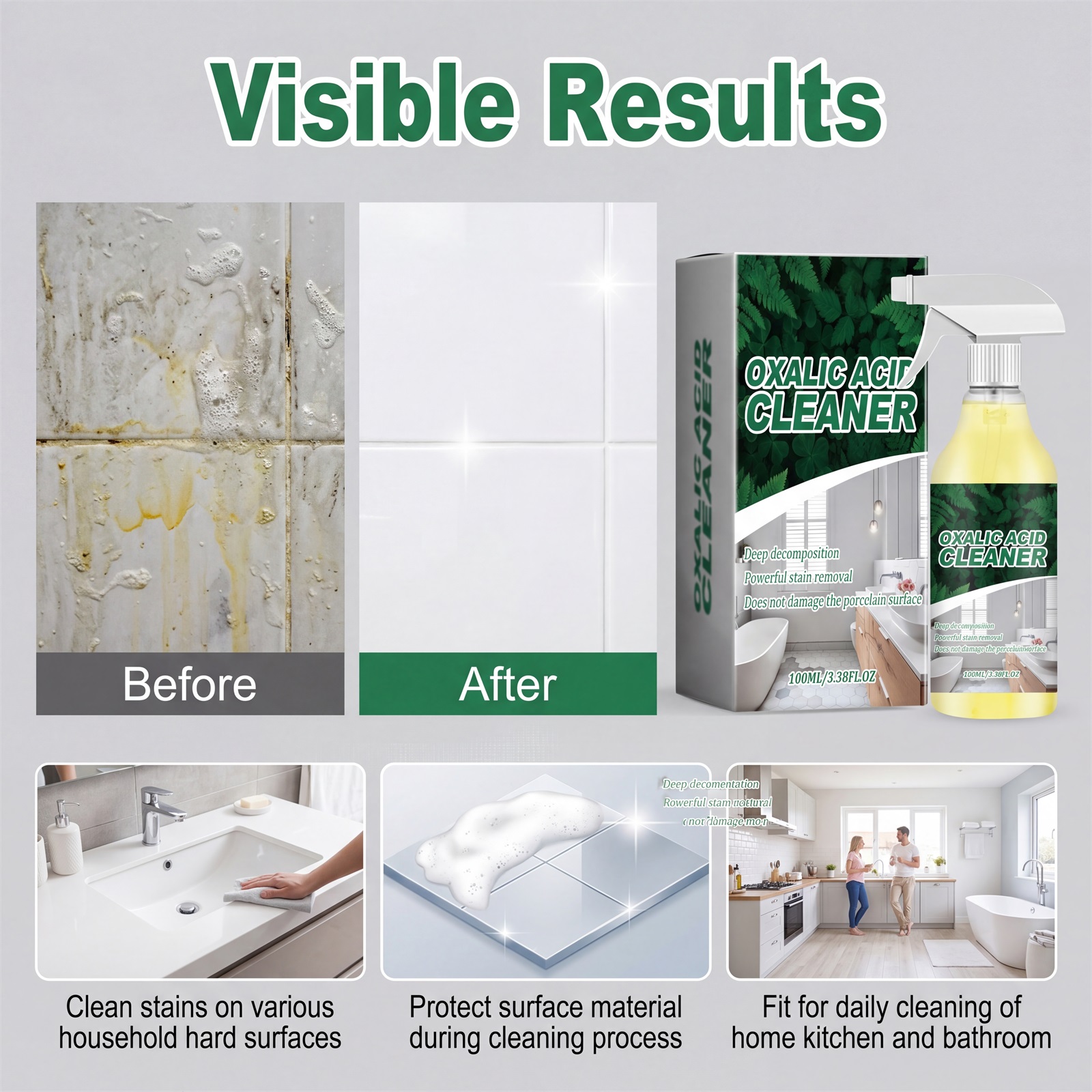 Oxalic Acid Cleaner Daily High Cleans Bright Multi Purpose Kitchen Bathroom Surface Stain Dust Remover