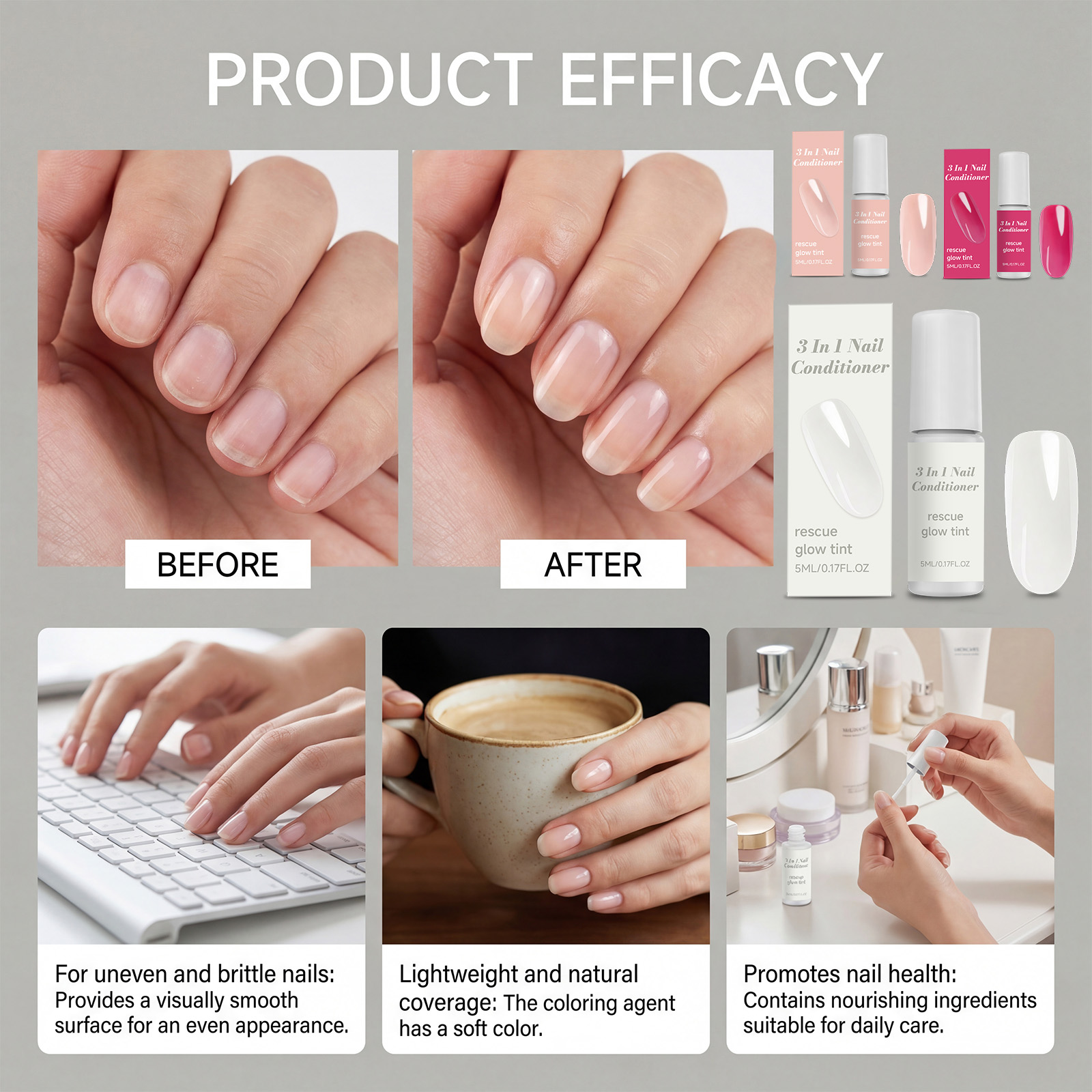 Nail Hardener Flesh Pink Daily Moisturizing Quick Dry Non Greasy Natural Gloss Protect Nail Cuticle Surface Care Liquid