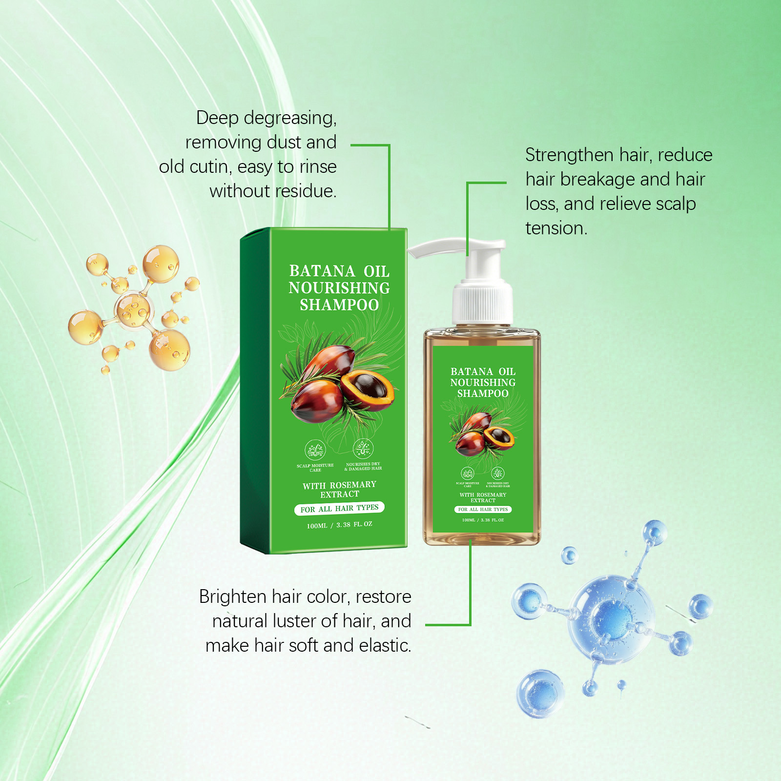 Batana Oil Shampoo Mild Clean Hair Follicle Scalp Fresh Soft Hair Nourish Tip Smooth Shiny