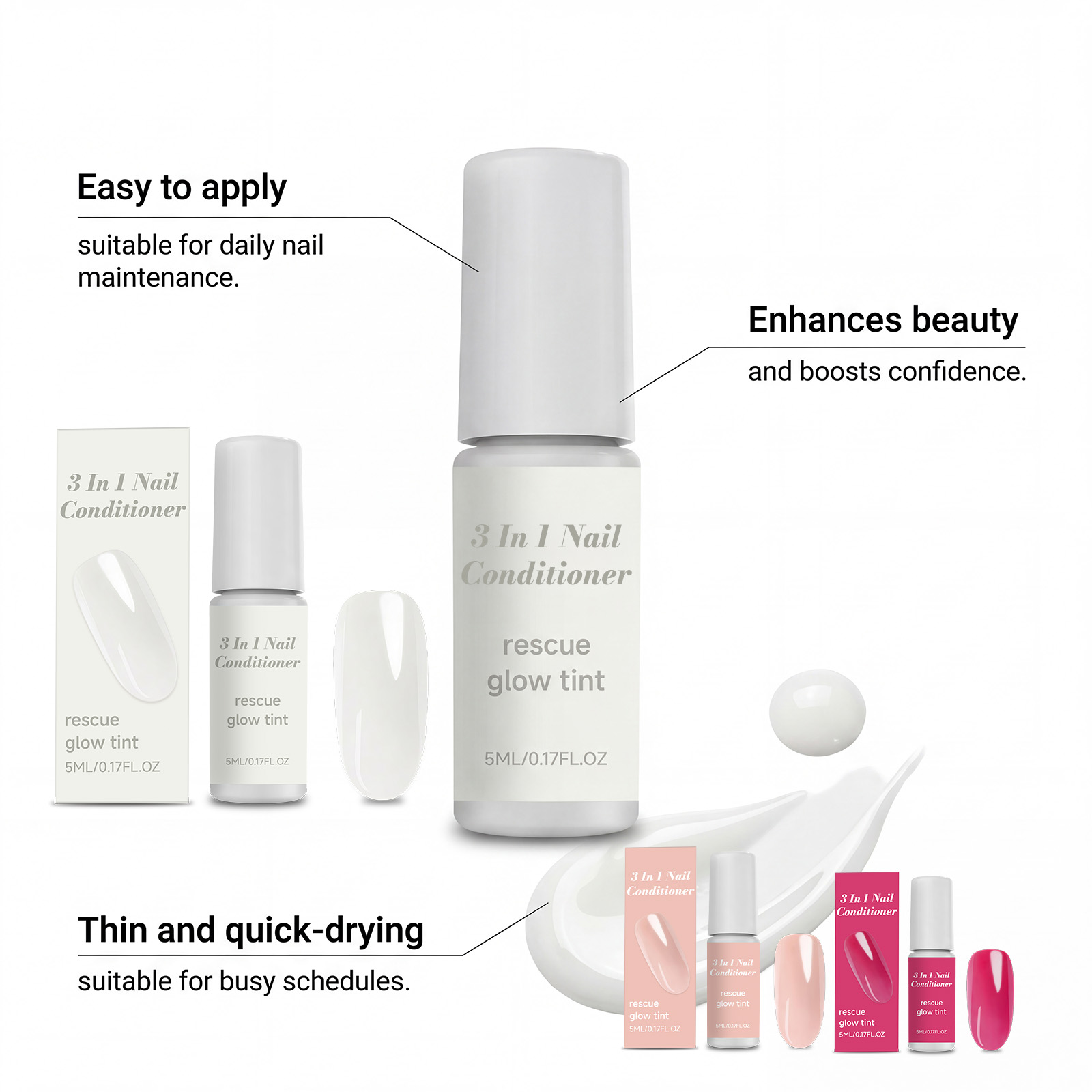 (Pink) Nail Hardener Flesh Pink Daily Moisturizing Quick Dry Non Greasy Natural Gloss Protect Nail Cuticle Surface Care Liquid