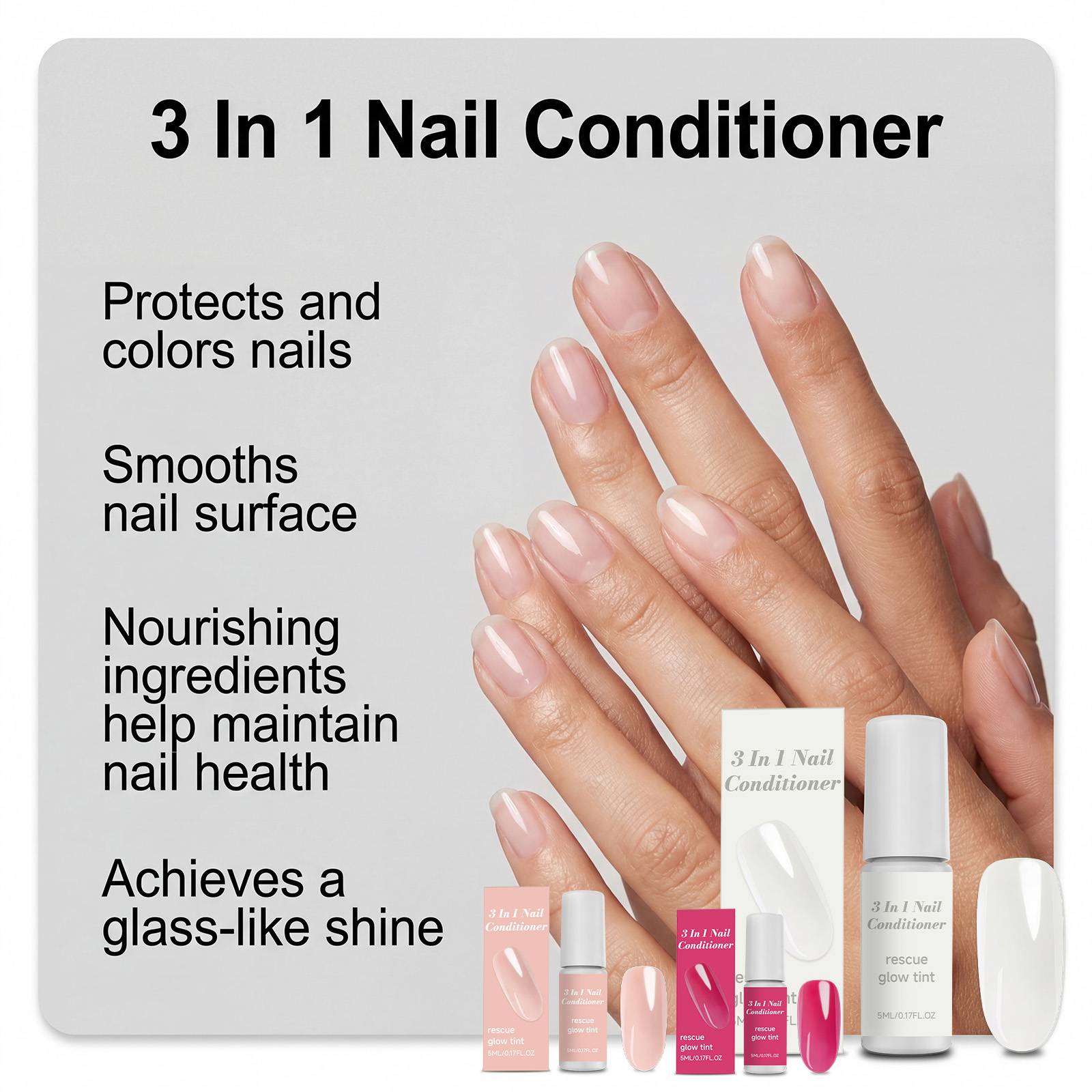 (Pink) Nail Hardener Flesh Pink Daily Moisturizing Quick Dry Non Greasy Natural Gloss Protect Nail Cuticle Surface Care Liquid