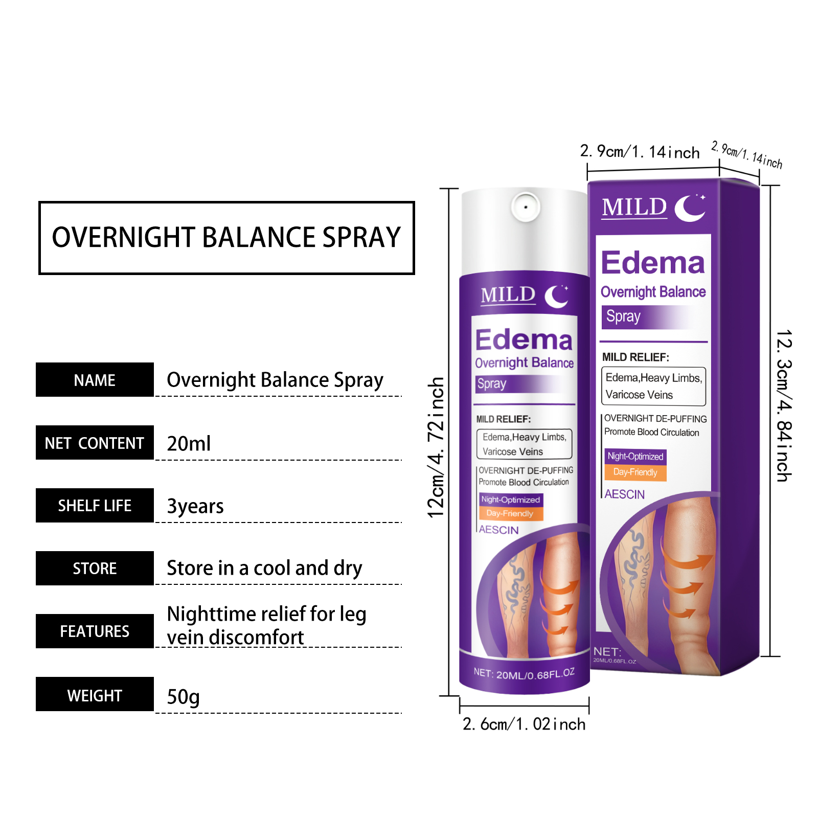 Night Care Spray Daily Pre Sleep Moisturizing Massage Care Leg Skin Light Comfort Nourishing Mist