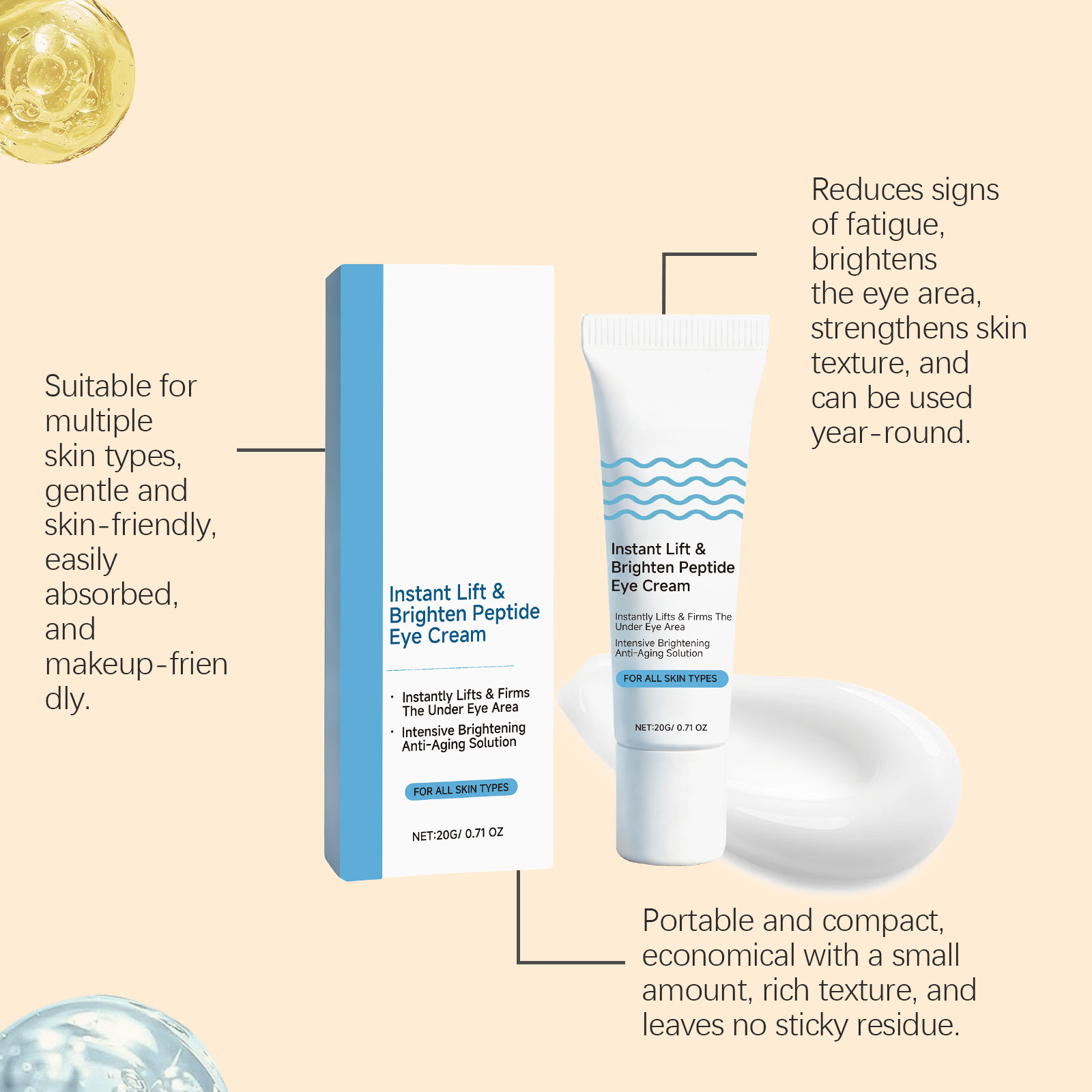 Peptide Eye Cream Mild Ingredients Hydrating Elastic Daily Smooth Brightening Care Eye Skin Area