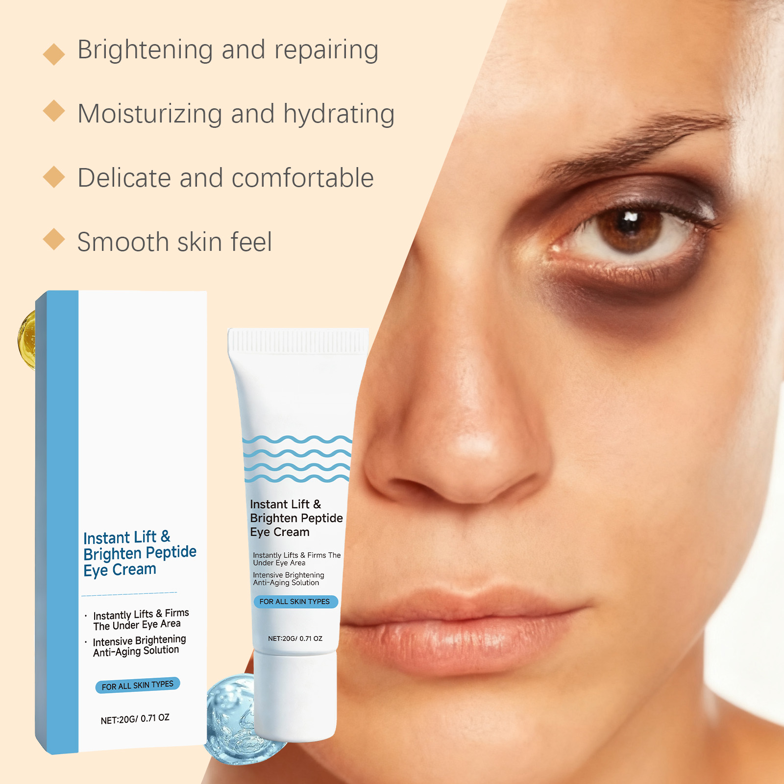 Peptide Eye Cream Mild Ingredients Hydrating Elastic Daily Smooth Brightening Care Eye Skin Area
