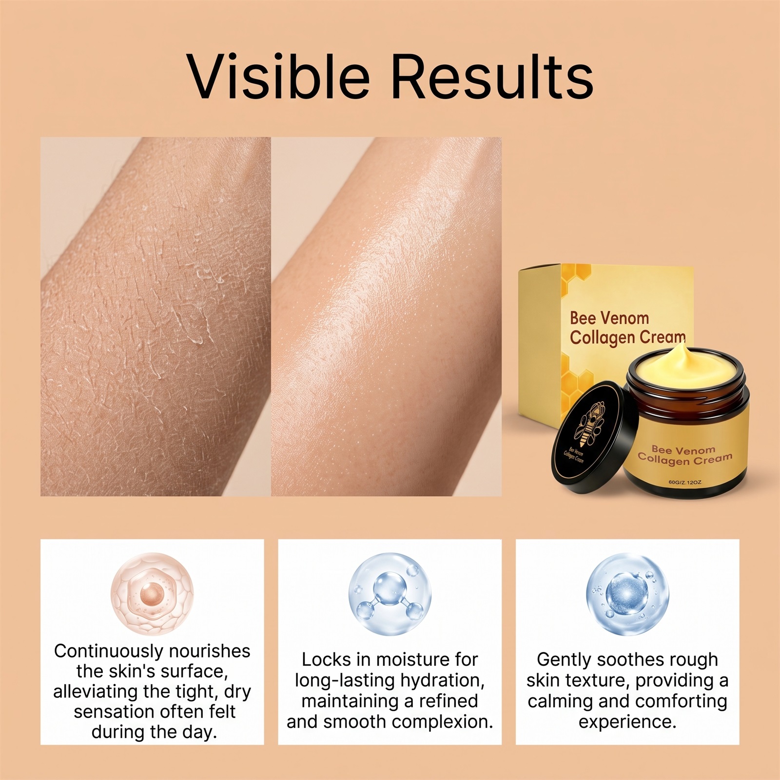 Bee Venom Care Cream Daily Hydrating Tender Body Skin Moisturizing Light Fine Gloss Mild Nursing Lotion