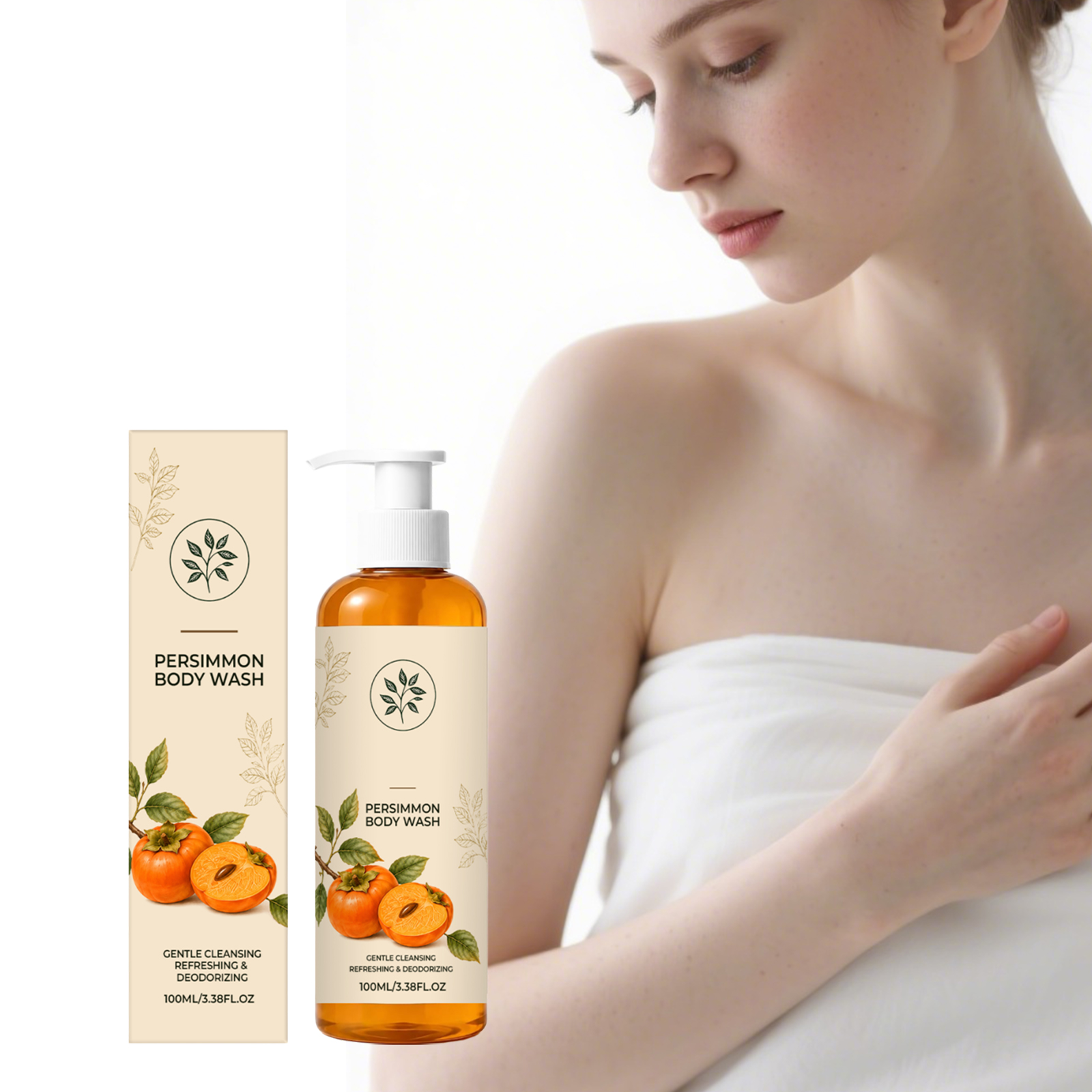 Persimmon Refreshing Body Wash Mild Texture Cleanses Body Skin For Daily Use Comfortable Non Sticky After Rinsing