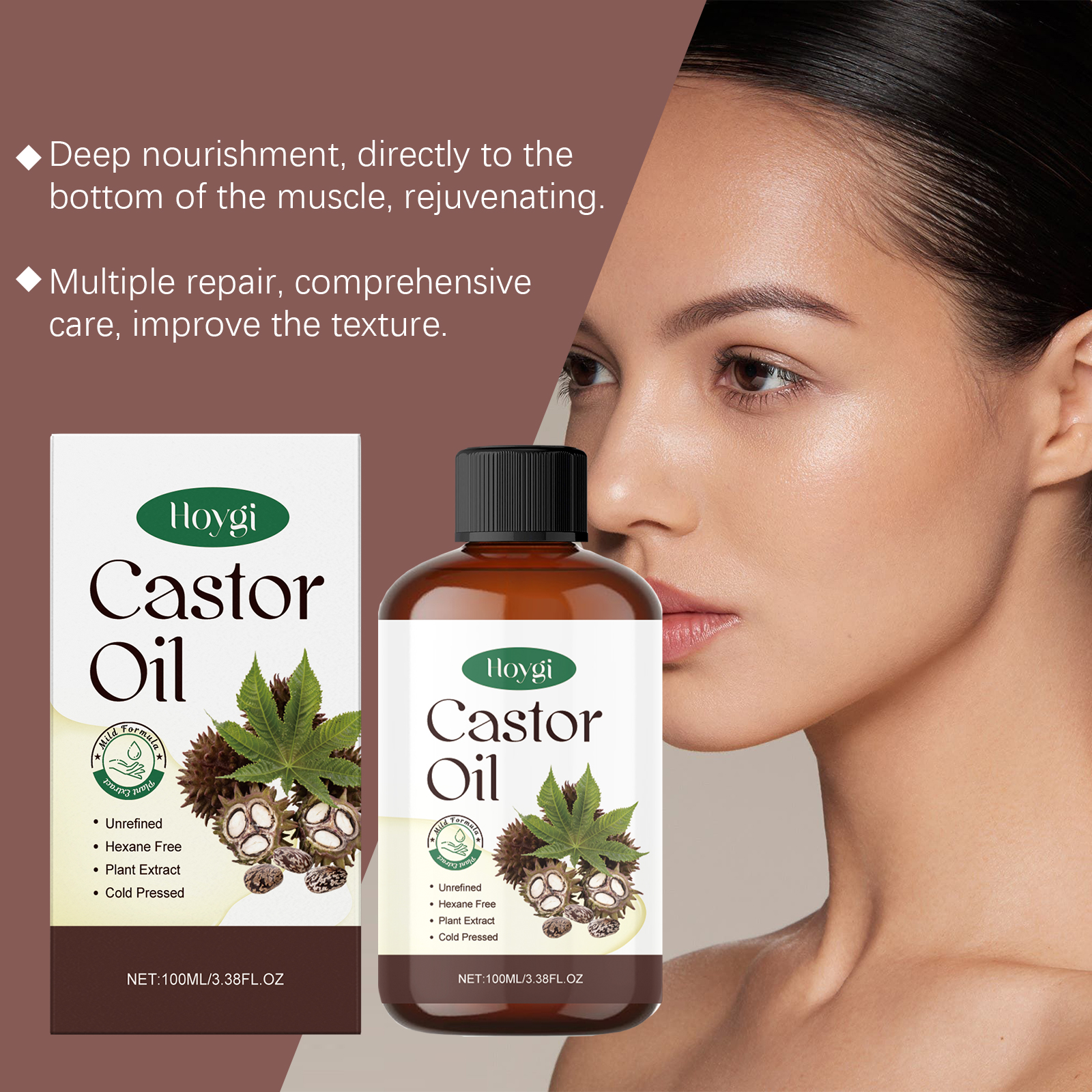Organic Castor Oil Nourishes Hydrates Skin Body Eyebrows Hair Moisturizing Massage Care Oil