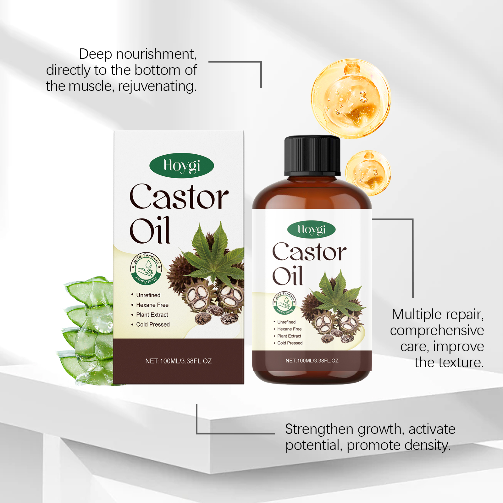 Organic Castor Oil Nourishes Hydrates Skin Body Eyebrows Hair Moisturizing Massage Care Oil