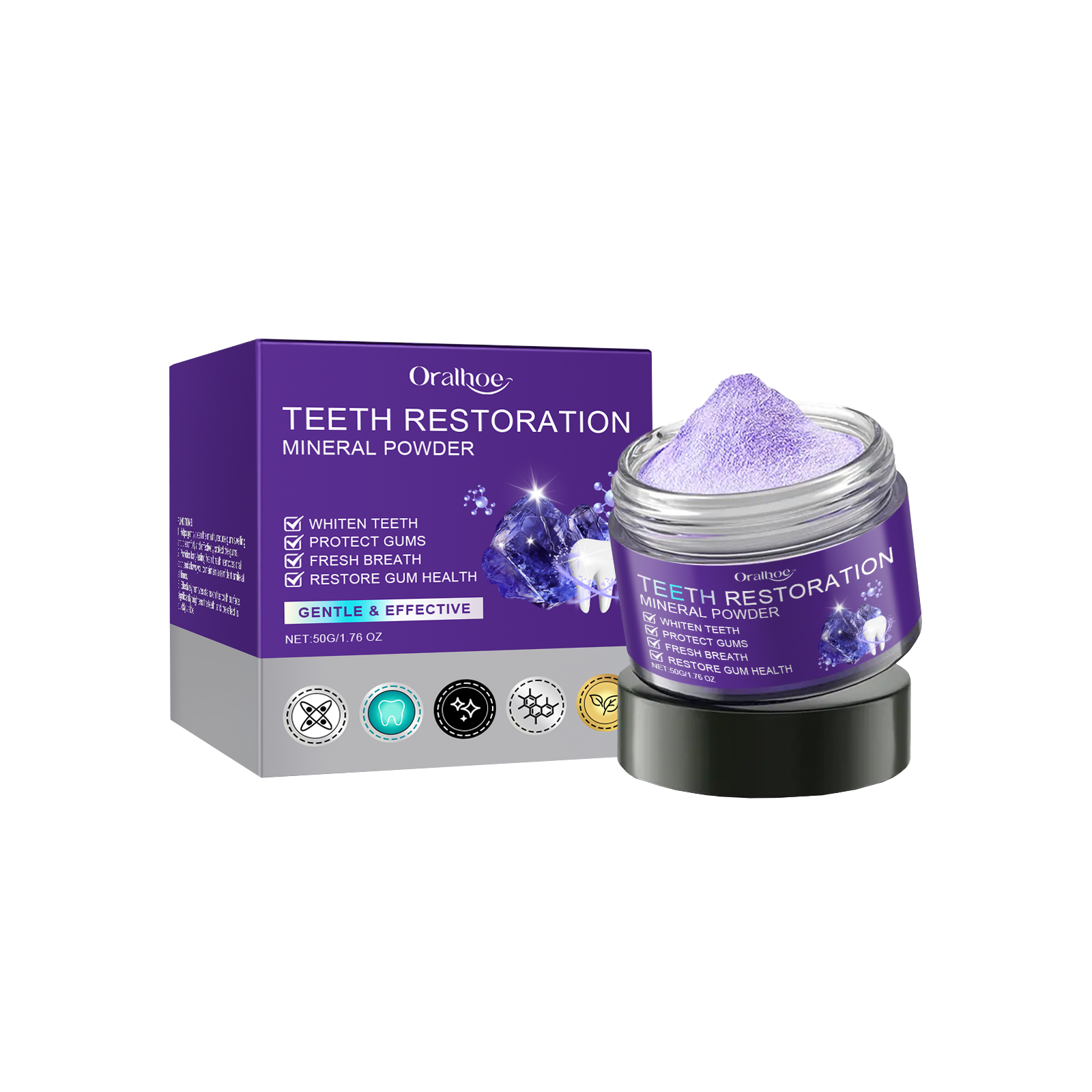 Purple Teeth Whitening Powder Stain Removal Gentle Cleaning For Fresh Breath Daily Oral Care