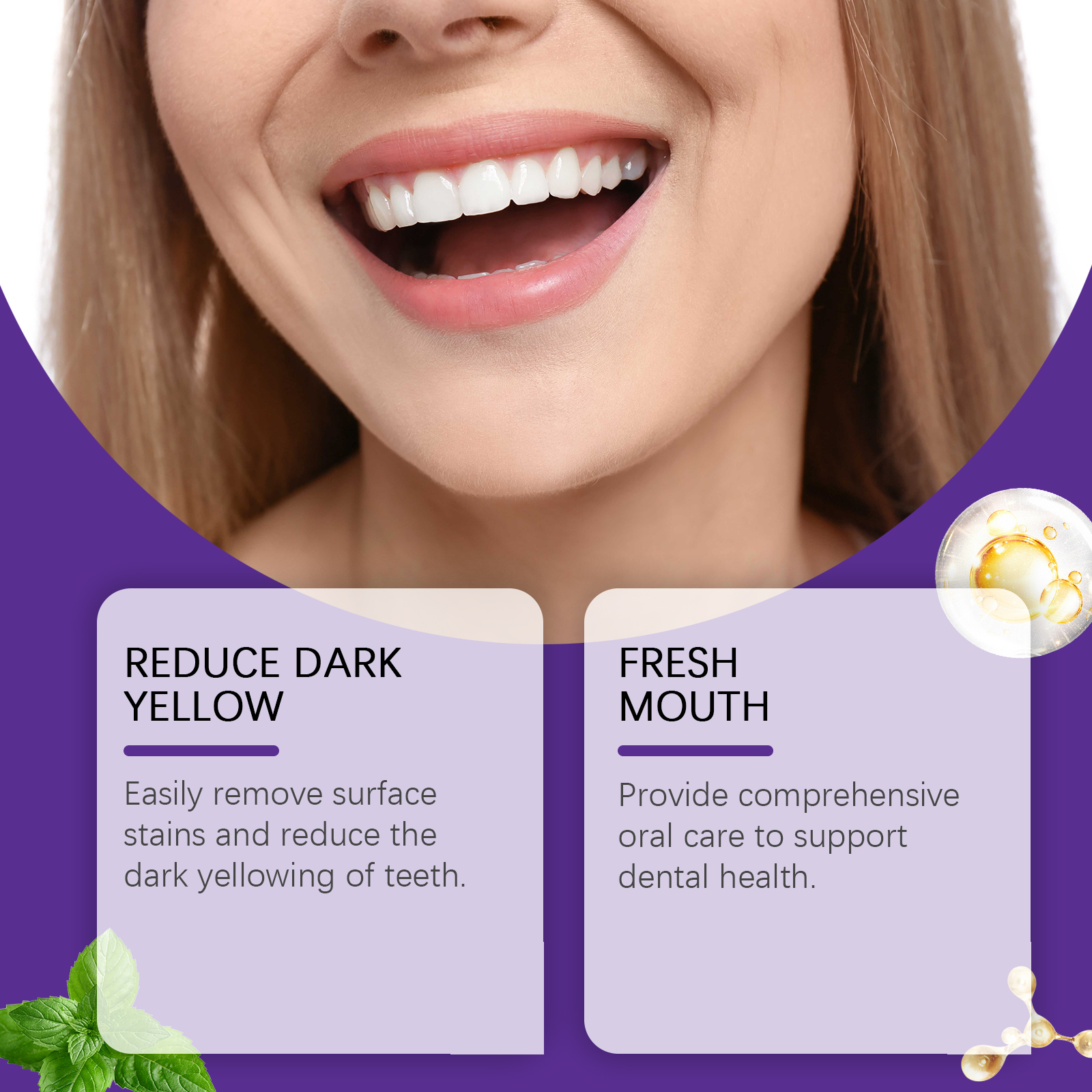 Purple Teeth Whitening Powder Stain Removal Gentle Cleaning For Fresh Breath Daily Oral Care