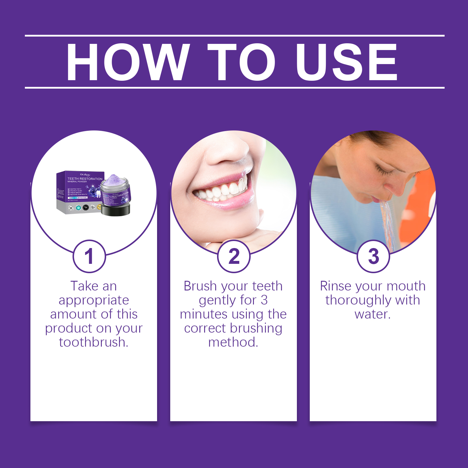 Purple Teeth Whitening Powder Stain Removal Gentle Cleaning For Fresh Breath Daily Oral Care