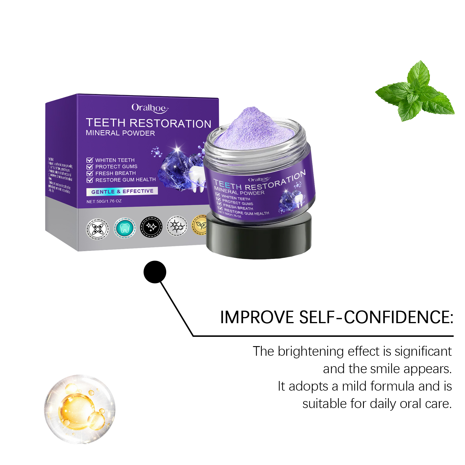 Purple Teeth Whitening Powder Stain Removal Gentle Cleaning For Fresh Breath Daily Oral Care