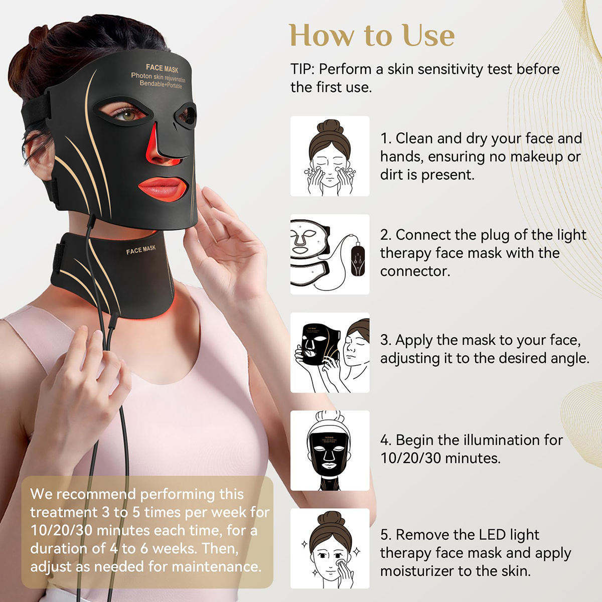 (Light Therapy Neck Face Mask) Wireless LED Light Face Mask Red Light Therapy Face Mask for Face Neck Silicone Beauty Device for Anti-Aging Acne Wrinkle Reduction for Home Travel Yoga Work