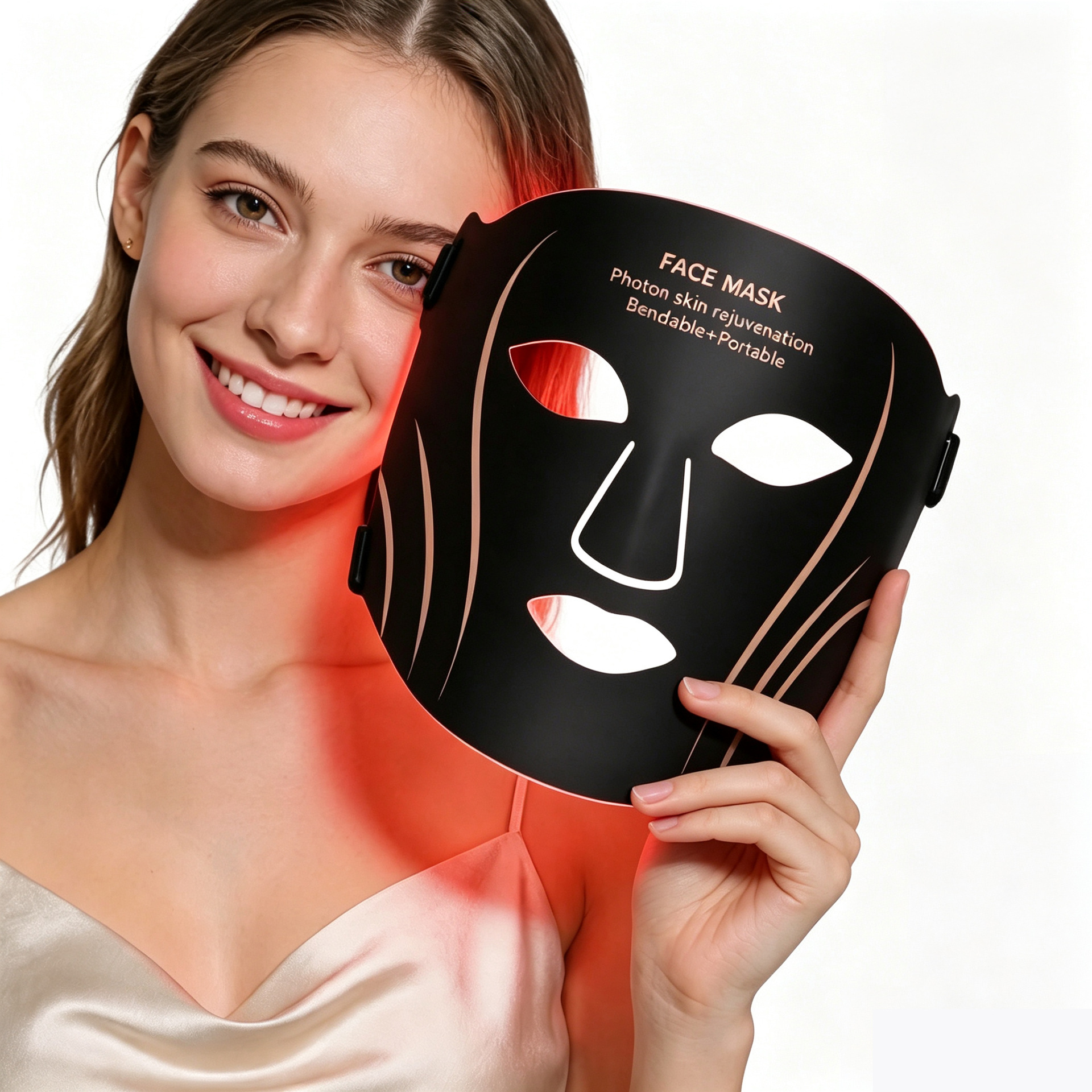 (Light Therapy Neck Face Mask) Wireless LED Light Face Mask Red Light Therapy Face Mask for Face Neck Silicone Beauty Device for Anti-Aging Acne Wrinkle Reduction for Home Travel Yoga Work