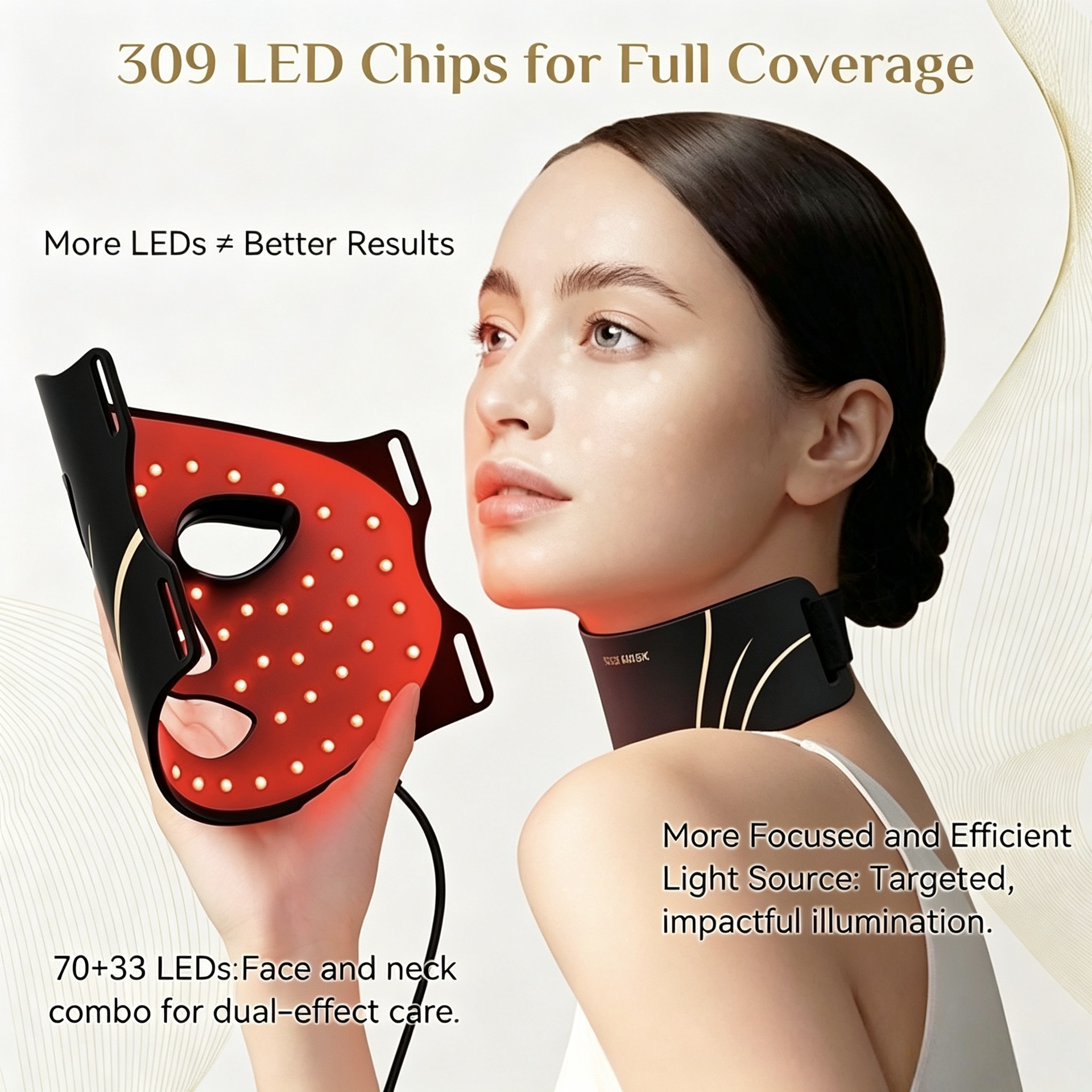 (Light Therapy Neck Face Mask) Wireless LED Light Face Mask Red Light Therapy Face Mask for Face Neck Silicone Beauty Device for Anti-Aging Acne Wrinkle Reduction for Home Travel Yoga Work