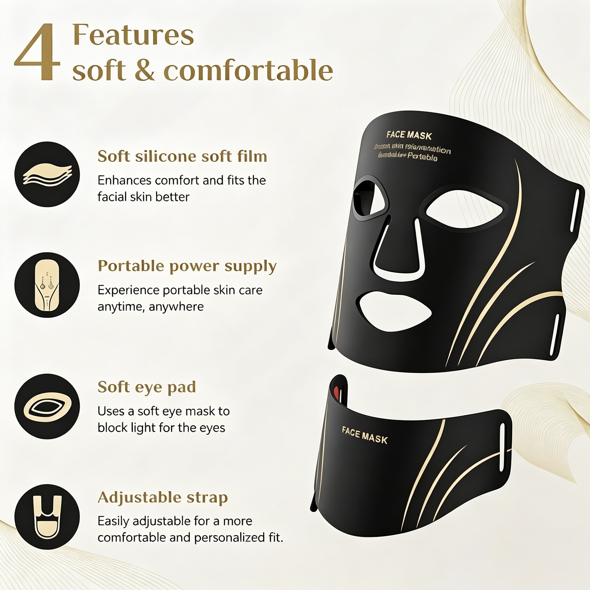 (Light Therapy Neck Face Mask) Wireless LED Light Face Mask Red Light Therapy Face Mask for Face Neck Silicone Beauty Device for Anti-Aging Acne Wrinkle Reduction for Home Travel Yoga Work
