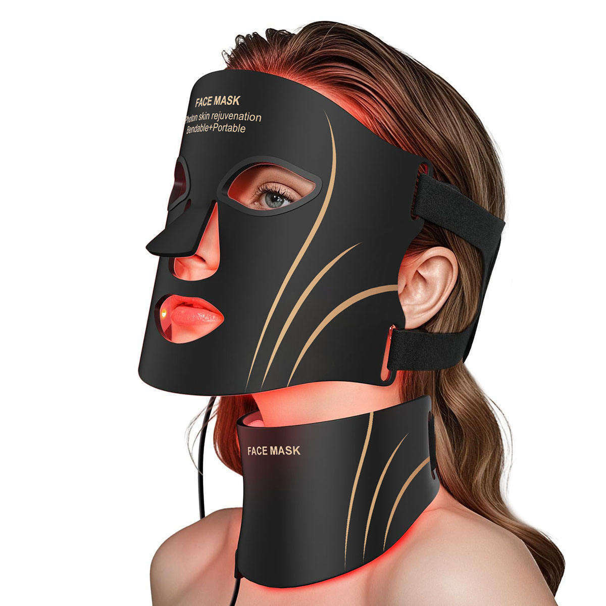 (Light Therapy Neck Face Mask) Wireless LED Light Face Mask Red Light Therapy Face Mask for Face Neck Silicone Beauty Device for Anti-Aging Acne Wrinkle Reduction for Home Travel Yoga Work