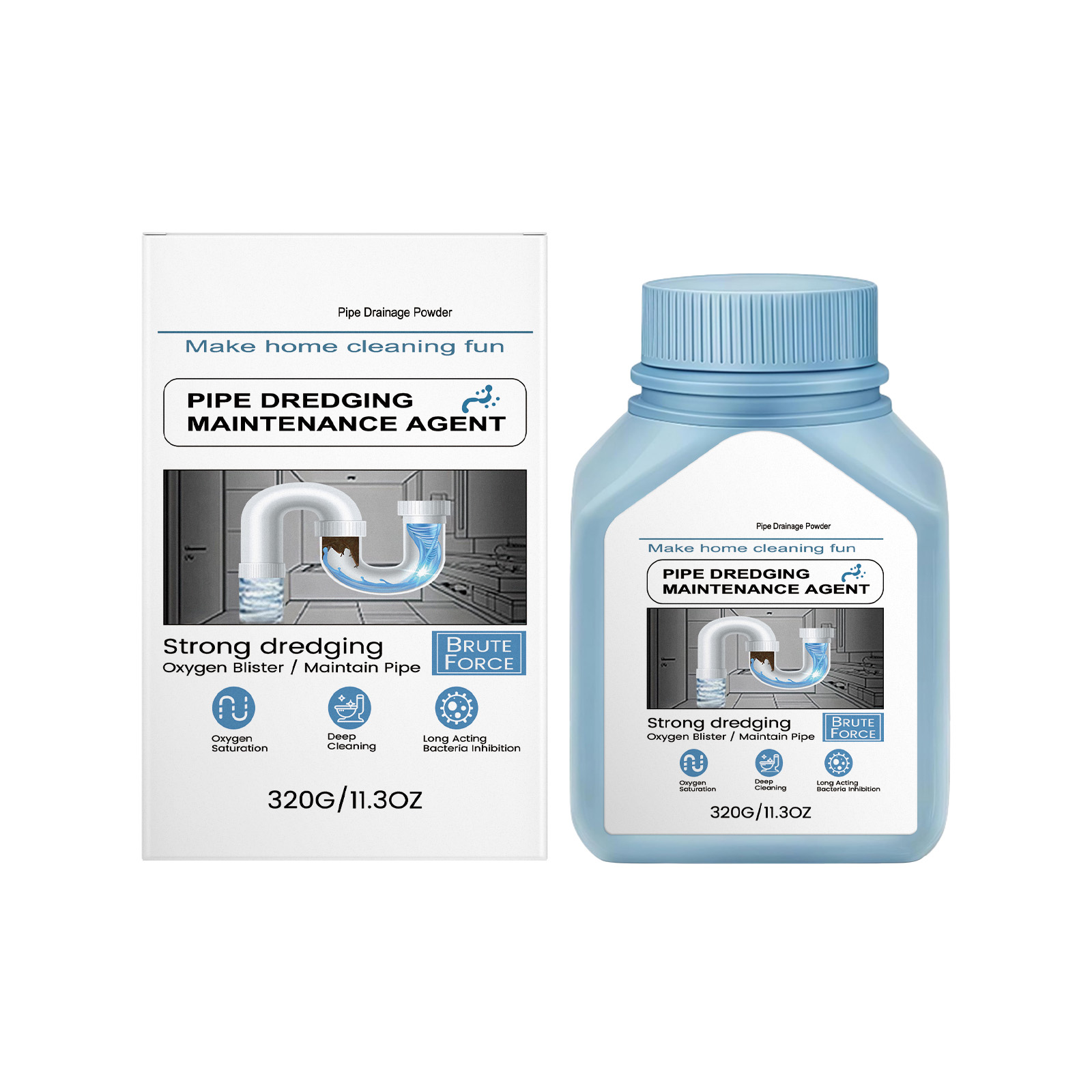 Drain Cleaner Powder For Kitchen Bathroom Pipe Clog Hair Grease Removal And Odor Control 320g
