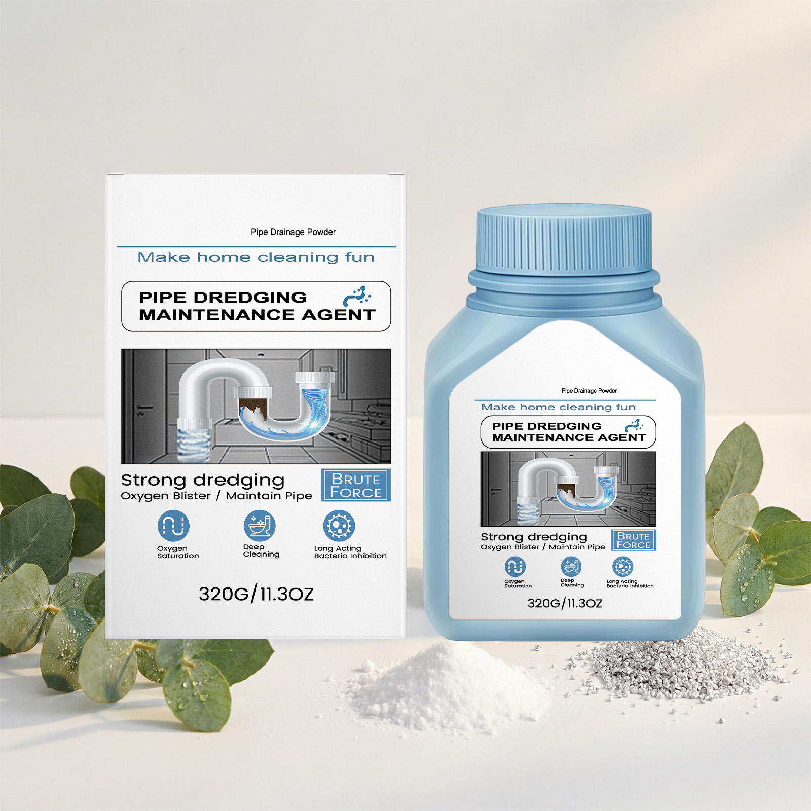 Drain Cleaner Powder For Kitchen Bathroom Pipe Clog Hair Grease Removal And Odor Control 320g
