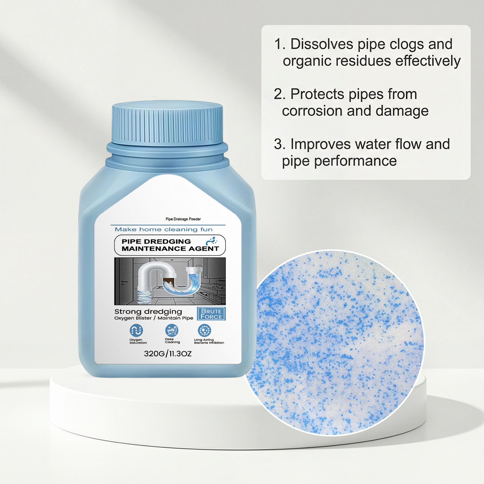 Drain Cleaner Powder For Kitchen Bathroom Pipe Clog Hair Grease Removal And Odor Control 320g