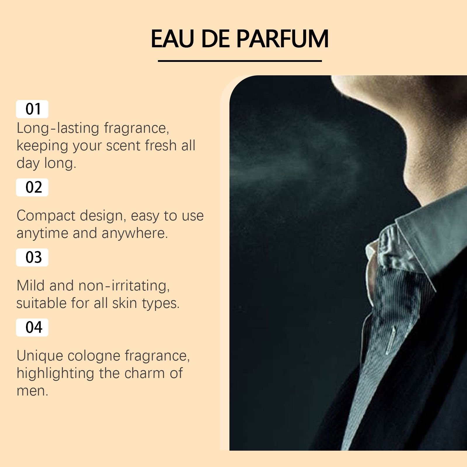 Men Eau De Toilette Spray Citrus Fresh Long Lasting Portable For Daily Wear