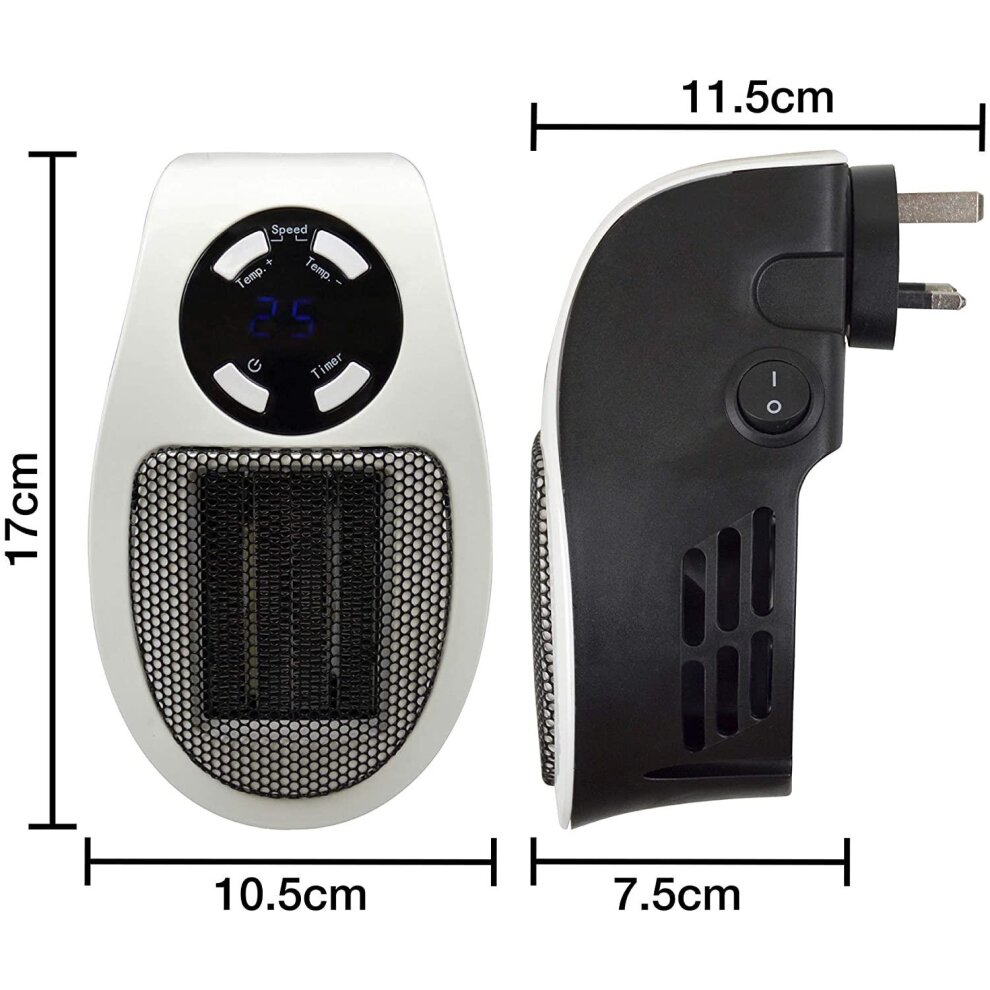 500W Smart Space Electric Fan Heater Wall Outlet Electric Space Heater as Seen on TV, Adjustable Thermostat with Remote Control and Timer and Led Display,Fast Heating Low Noise to Safe Use