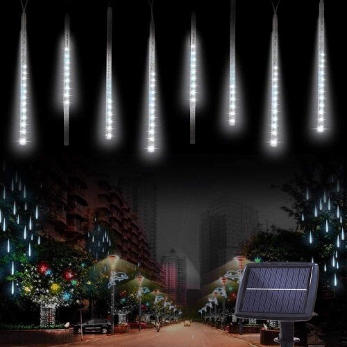 10 Tubes 30CM 360 LED Solar Meteors Rain Lights, String Lights(White)