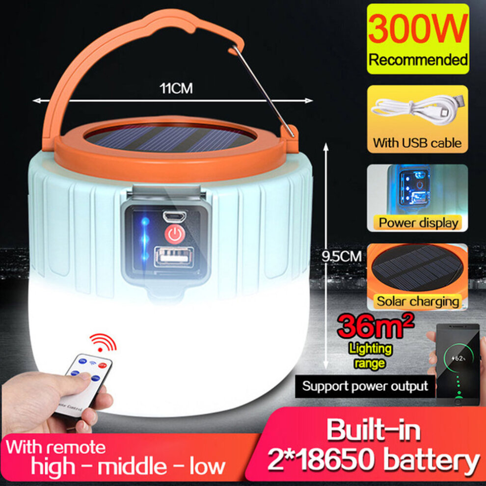 300W Solar LED Camping Light Bulb For Outdoor USB Rechargeable