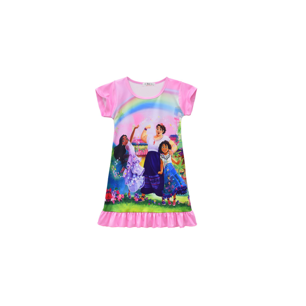 (Pink, 6-7 Years) Encanto Mirabel Sleepwear Dress Girls Pleated Skirt Nightdress Nightie