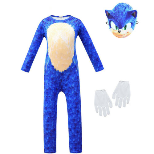 Sonic The Hedgehog Cosplay Costume Kids Boy Jumpsuit Mask Gloves Game Fancy Dress Sonic The Hedgehog Classic Childs Cosplay Costume Girls Jumpsuit Children Sonics Theme Character Clothing Blue 3-4 Years