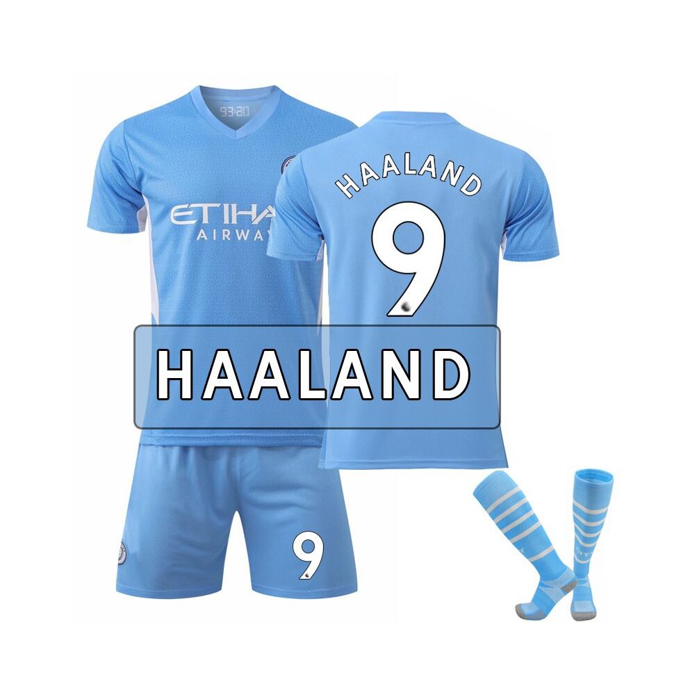 (No Number 185~190cm) Football Jersey Kit with De Bruyne Foden De Bruyne Haaland G Jesus Sterling Player Name and Number 21-22 Soccer Outdoor Training Suits Jersey for Kids Boys Adults Men Women Girl