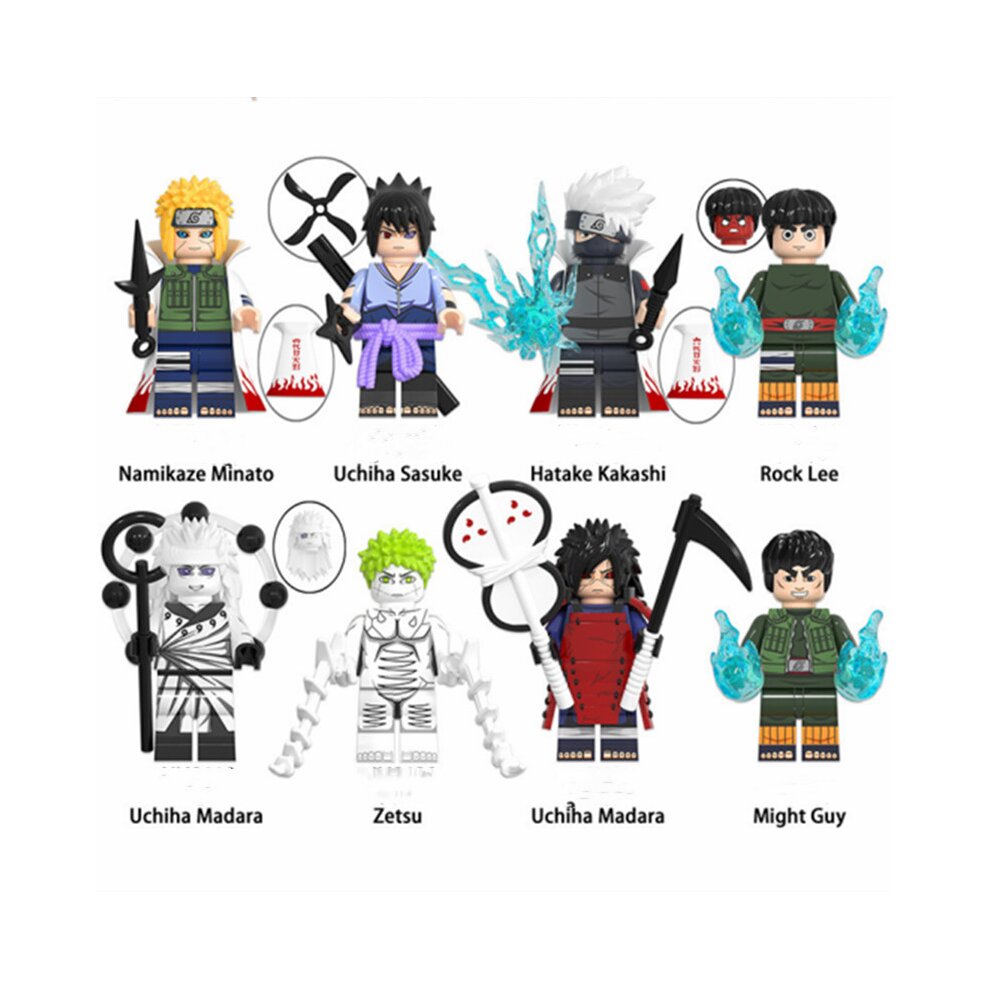 Anime Minifigures Building Blocks Toys Set with Weapons Cartoon Naruto Action Figures 8PCS Collectible Battle Building Kit Fit Lego for Boys Girls Birthday Christmas Gift