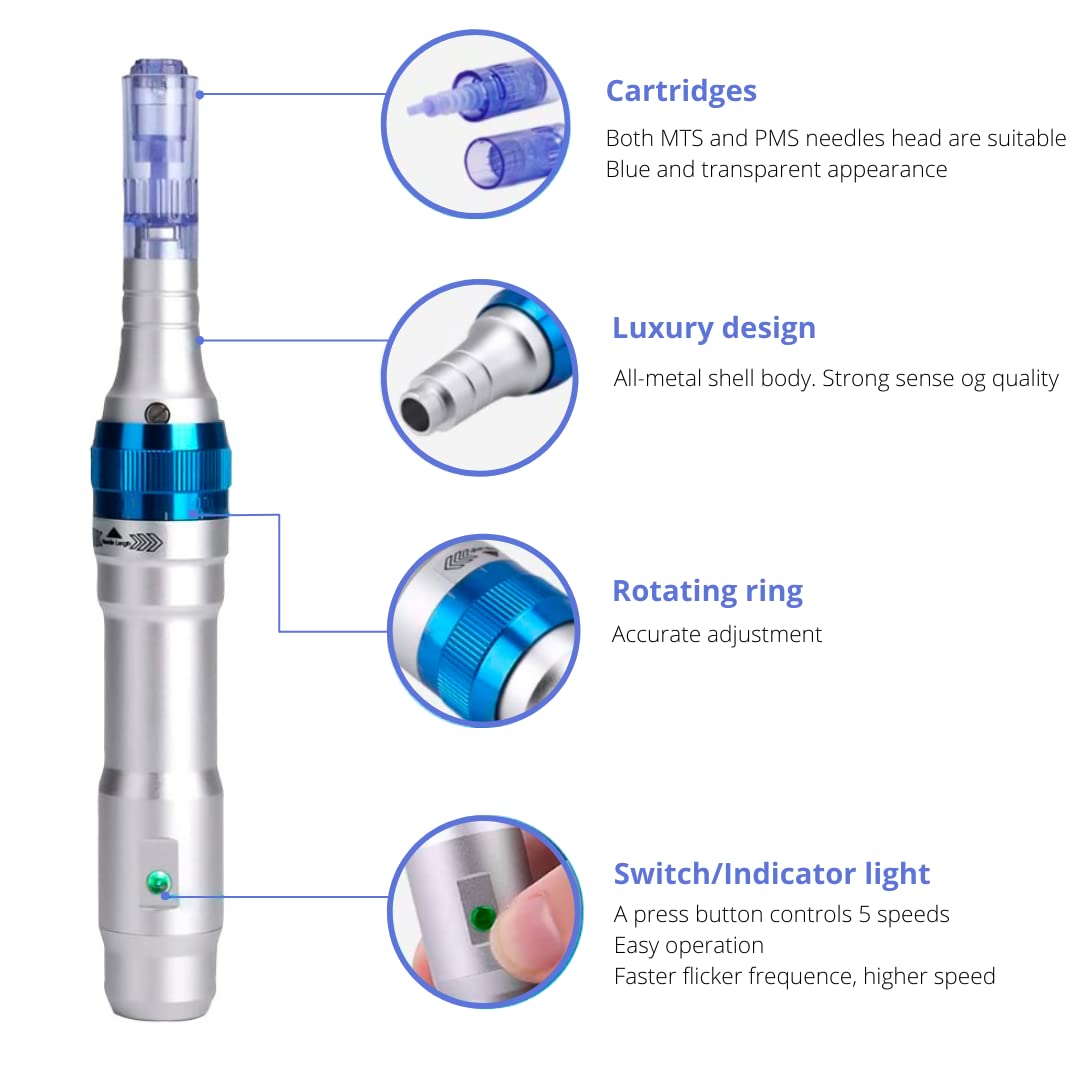(Dr. Pen A6 with 2pcs 12~Pin) Dr. Pen Ultima A6 Microneedling Pen Professional Kit Multi-function Wireless Derma Beauty Pen Auto Micro Needle Electric Micro Rolling Therapy Device Skin Care Kit for Face and Body Acne Scar Removal