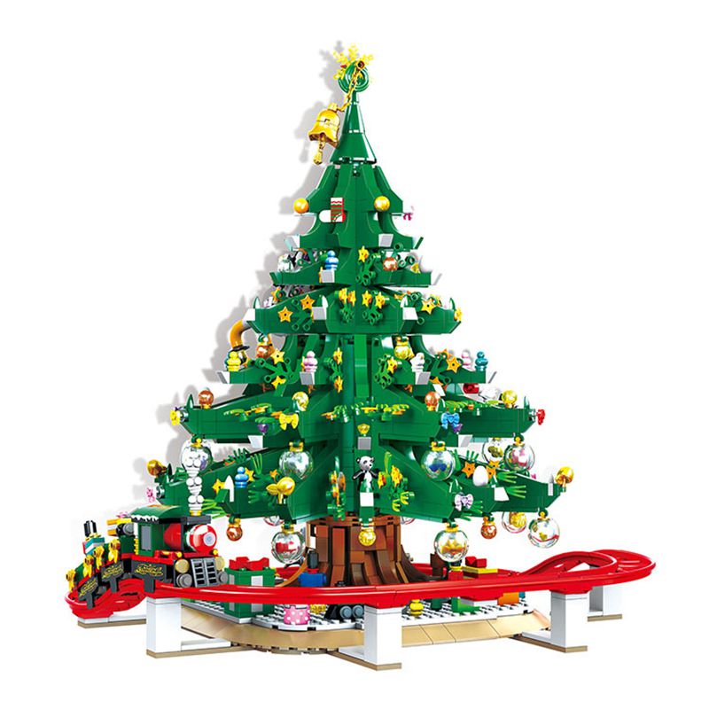 Christmas Tree House Model Sets Building Bricks Toy City Winter Village Train Santa Claus
